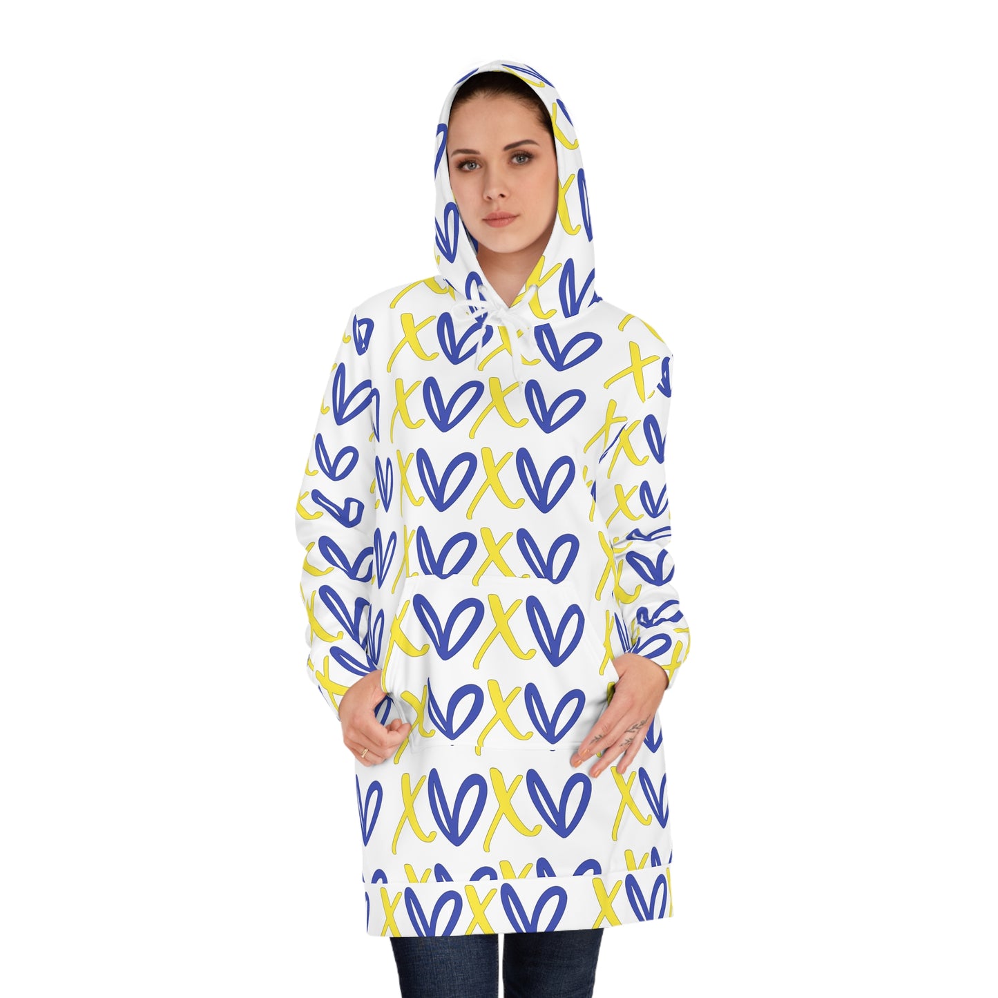 Love DS awareness Patterned Women's Hoodie Dress, Cozy Dress, DS awareness Day Outfit, Casual Wear, Gift for Her, Lounge Dress