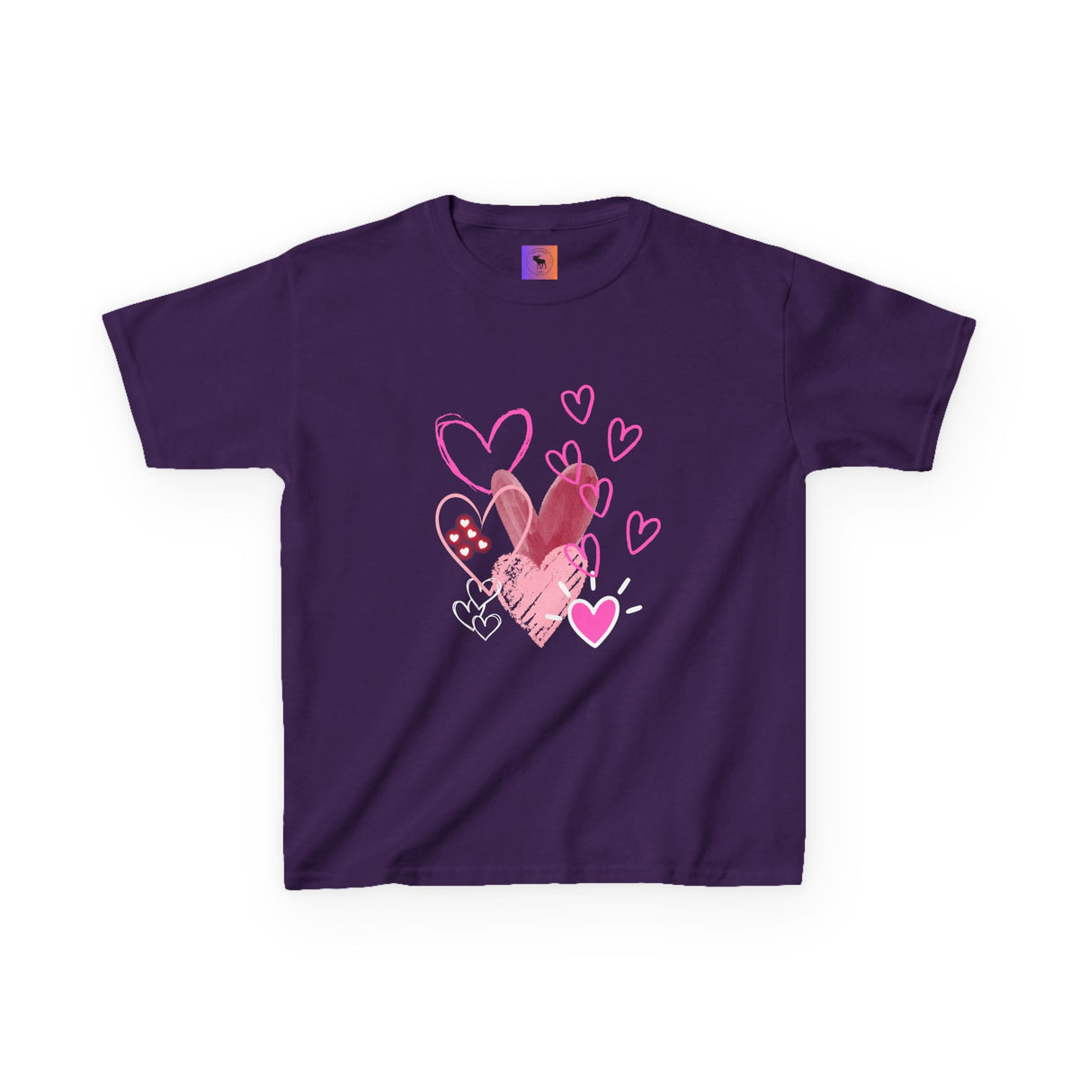 Kids Heart Art Tee — Pink Watercolor Hearts Valentine Shirt for Girls
