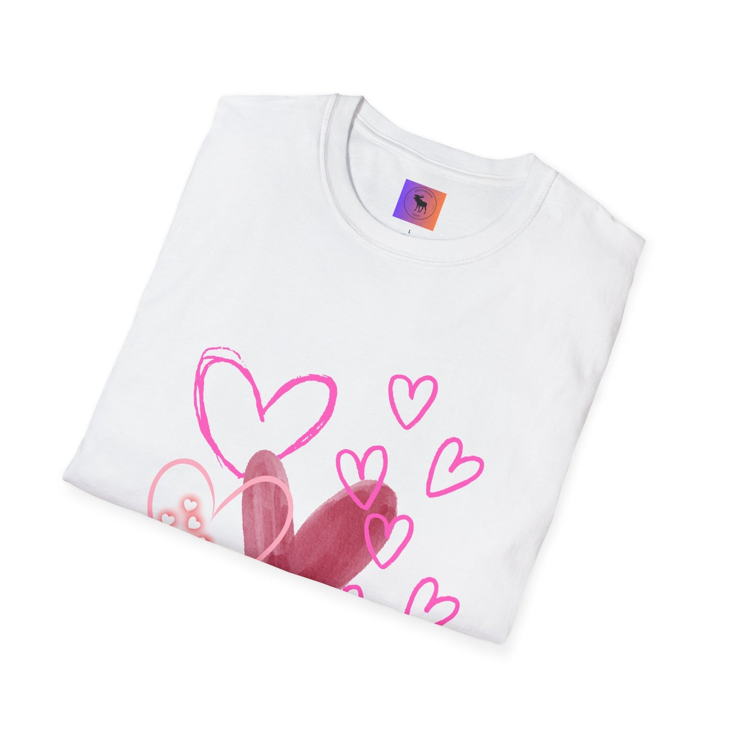 Heart Sketch T-Shirt — Pink Watercolor Hearts Valentine Tee