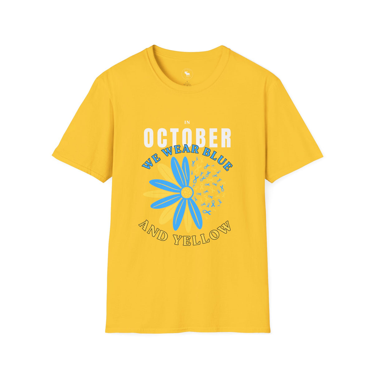 October We Wear Blue and Yellow T-Shirt — Down Syndrome Awareness Daisy Tee