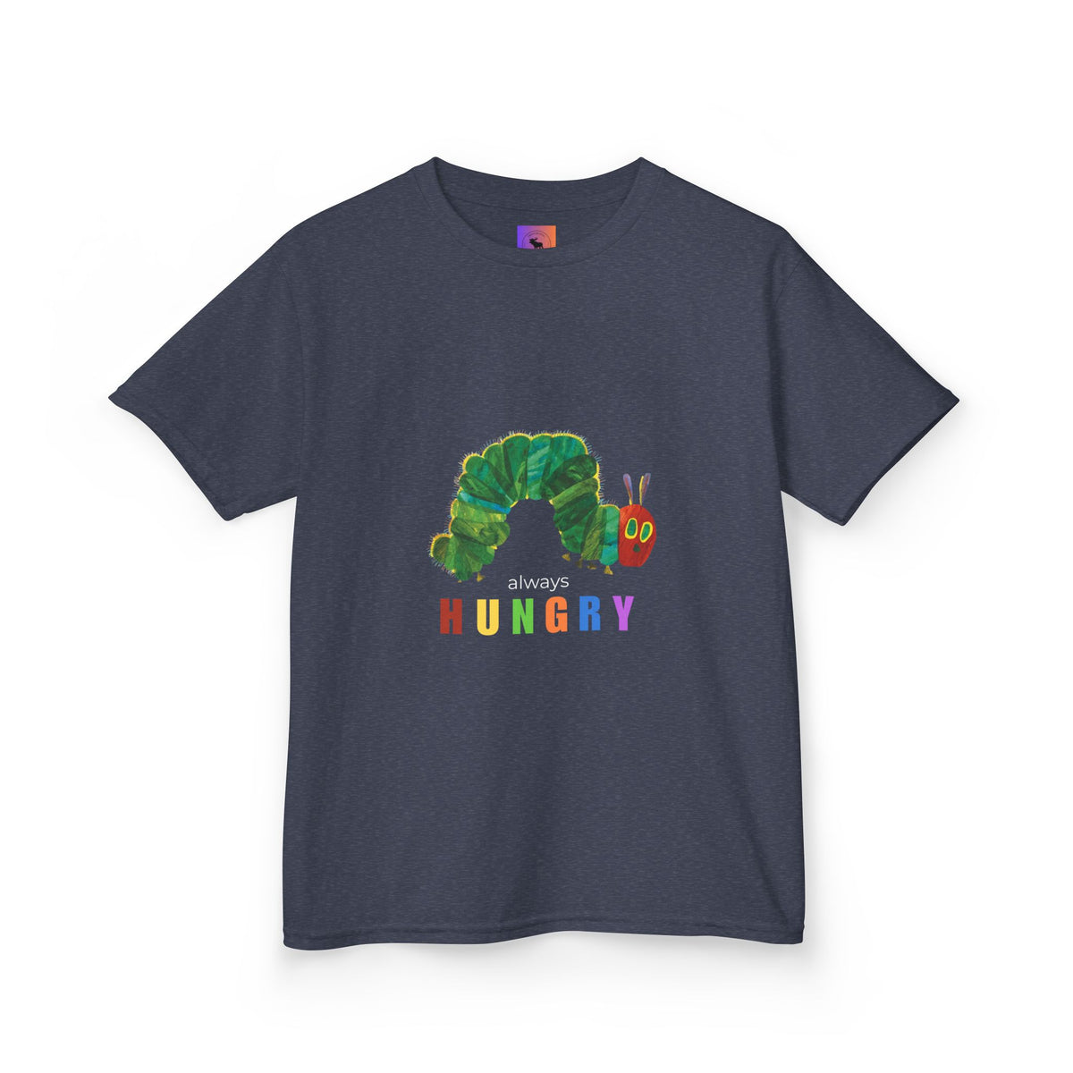 Kids Tee — "Always Hungry" Colorful Caterpillar Graphic