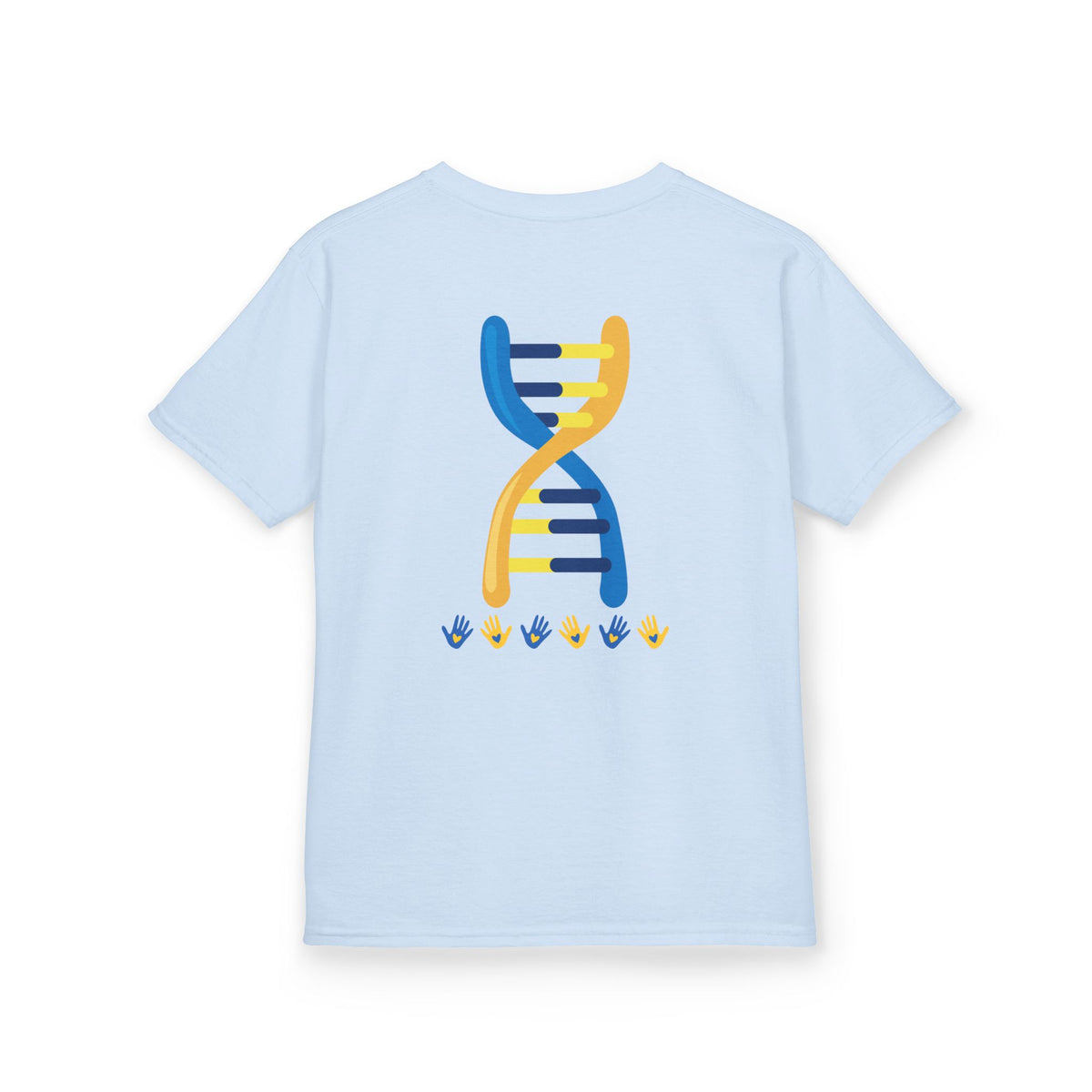 Kids Tee — Blue & Yellow DNA Hearts Design Down Syndrome Awareness,  DS