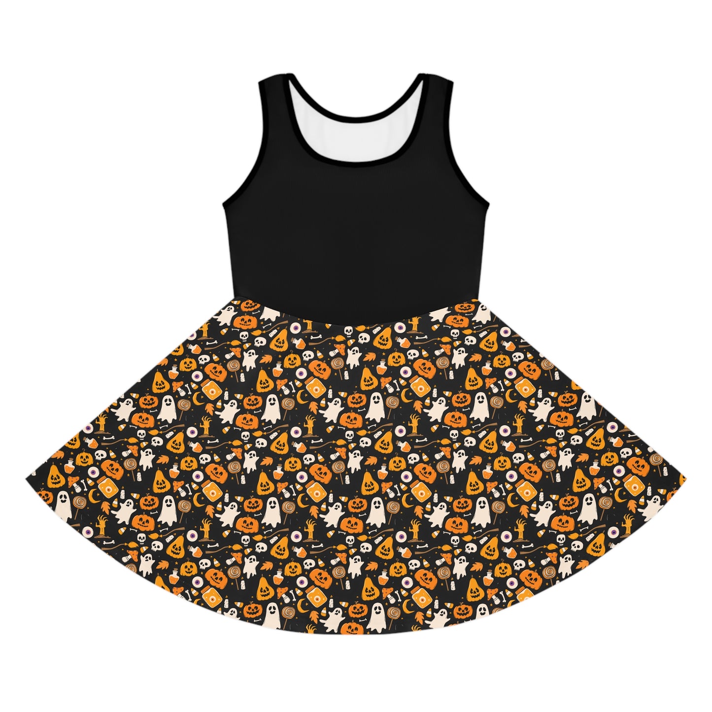Halloween-Themed Girls' Sleeveless Sundress, Spooky Dress for Fall Celebrations, Cute Costume Alternative, Perfect for Matching family outfits