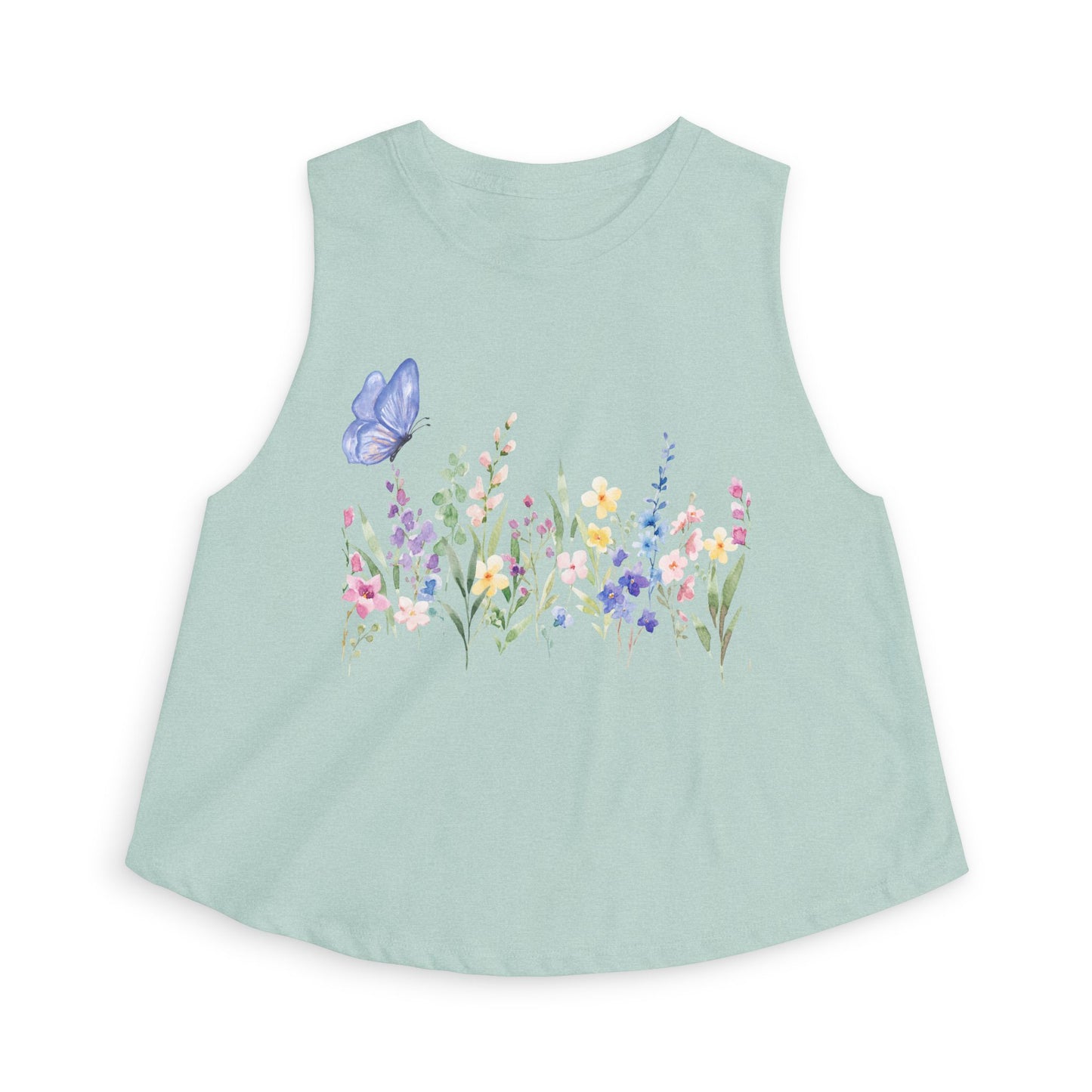 Floral Watercolor Butterfly Crop Top — Women’s Spring Garden Tank