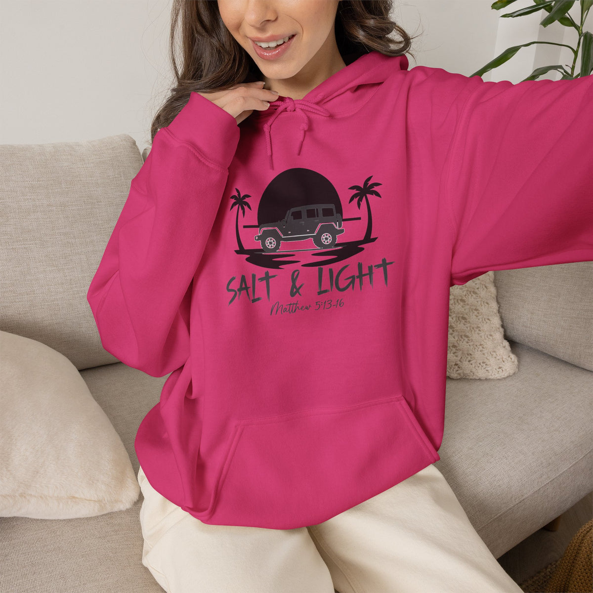 Salt & Light Christian Hoodie – Beach Van Sunset Pullover (Matthew 5:14)