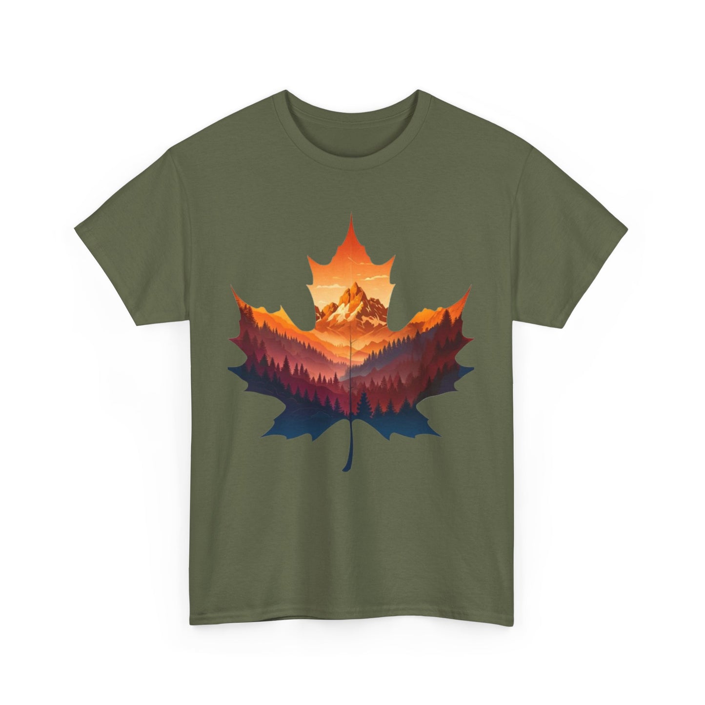 Sunset Leaf Unisex Tee, Mountain Graphic T-Shirt, Nature Lover Cotton Shirt, Outdoor Adventure Clothing, Hiking Apparel