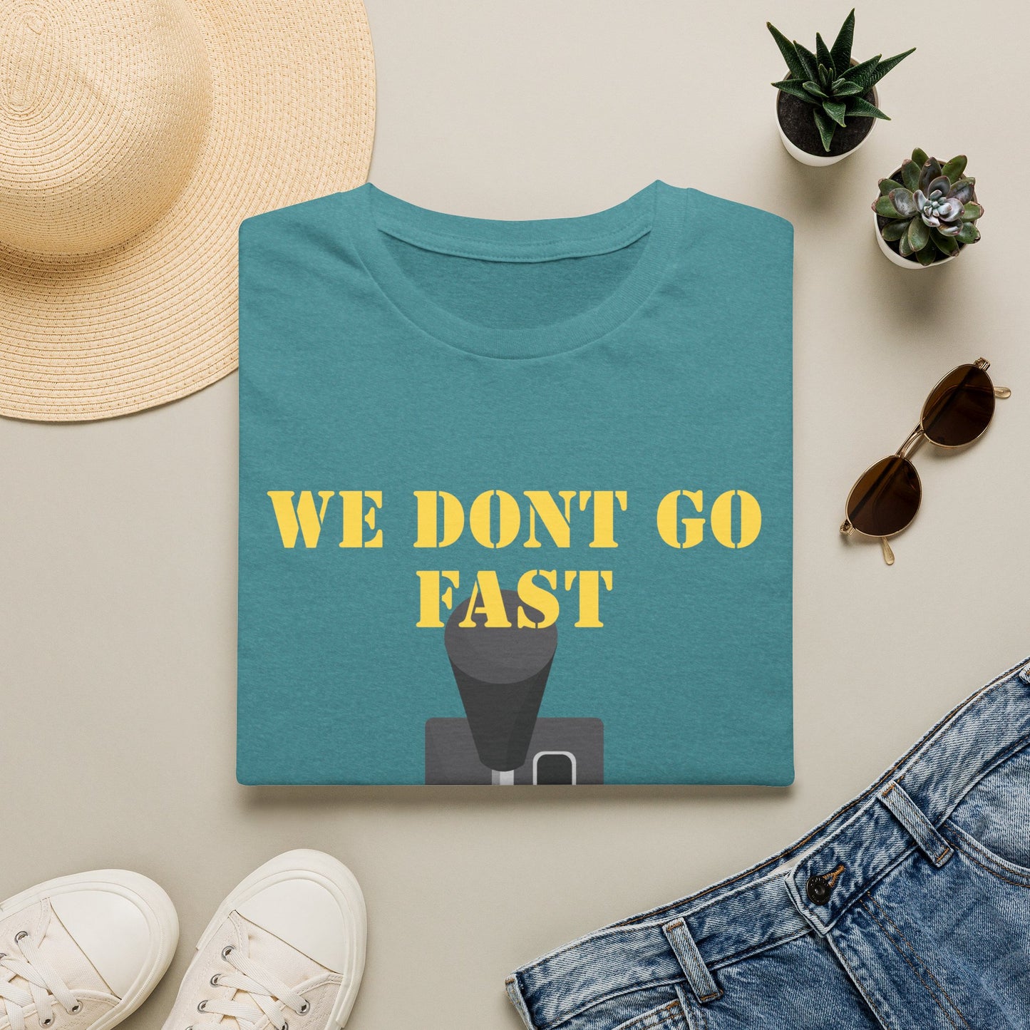 T‑Shirt — “We Don’t Go Fast” Retro Gearshift Tee