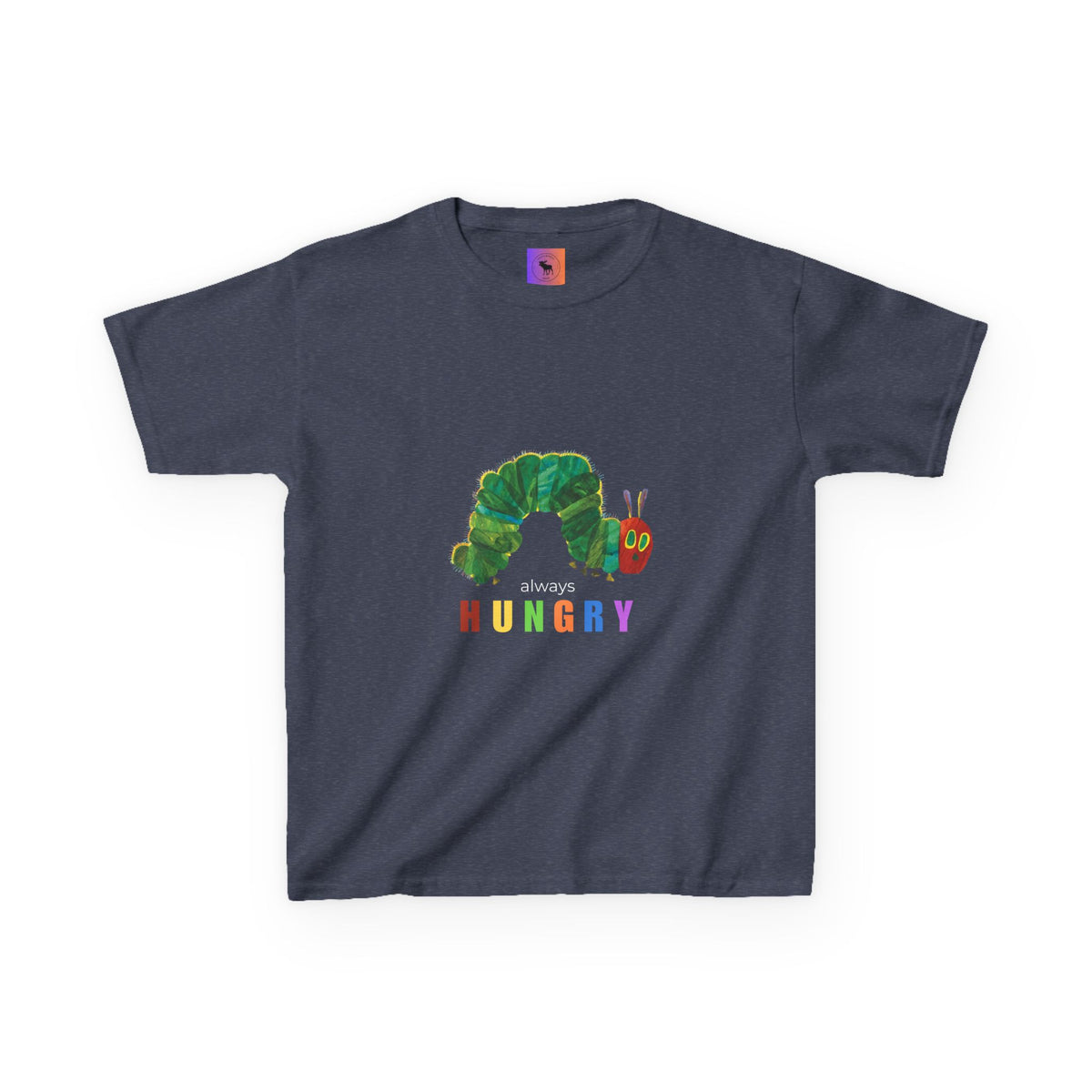 Kids Tee — "Always Hungry" Colorful Caterpillar Graphic