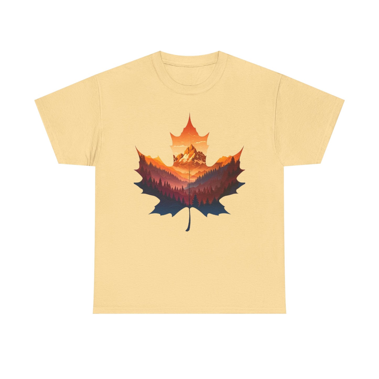Sunset Leaf Unisex Tee, Mountain Graphic T-Shirt, Nature Lover Cotton Shirt, Outdoor Adventure Clothing, Hiking Apparel