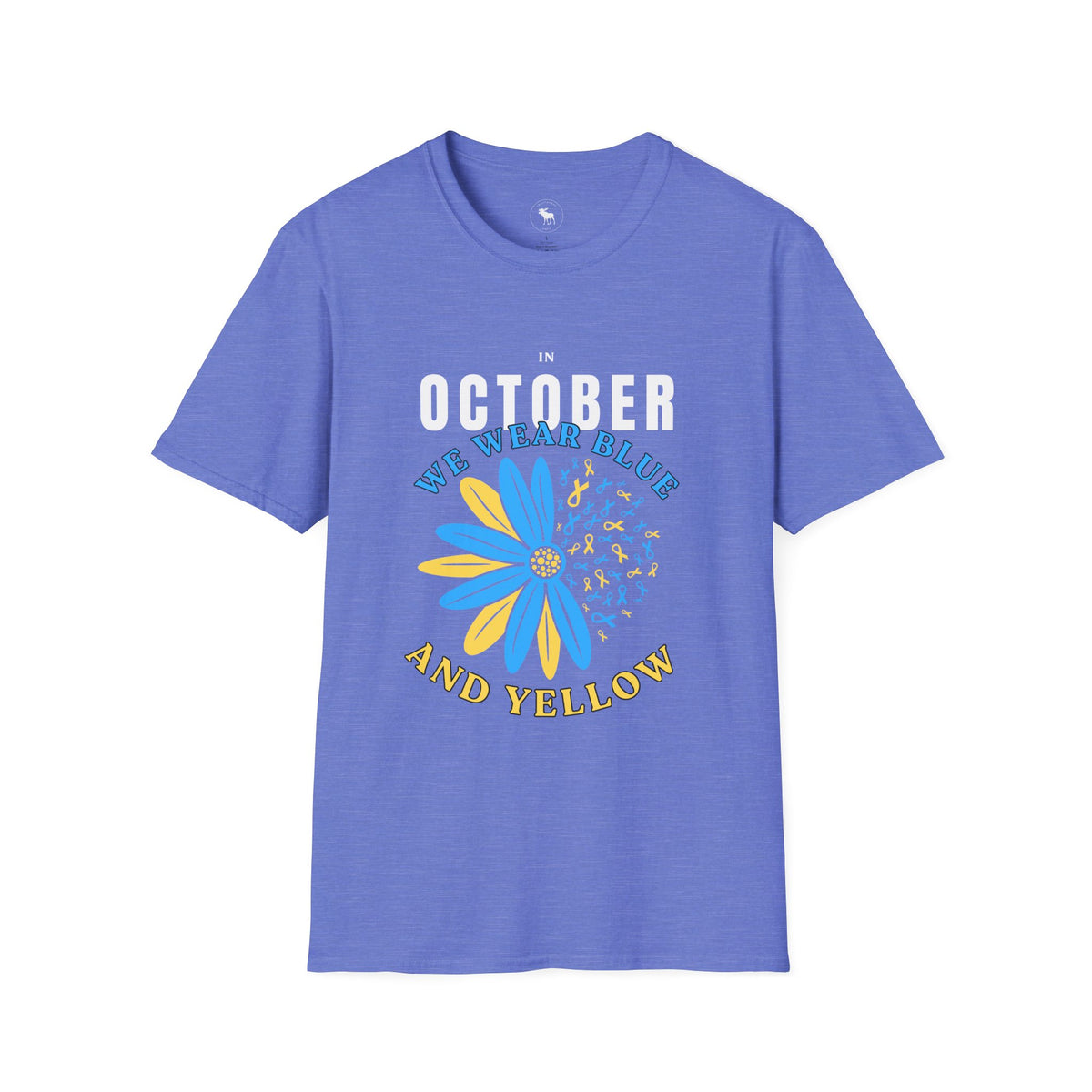 October We Wear Blue and Yellow T-Shirt — Down Syndrome Awareness Daisy Tee