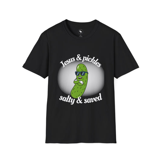 Jesus & Pickles T-Shirt — “Salty & Saved” Funny Christian Graphic Tee