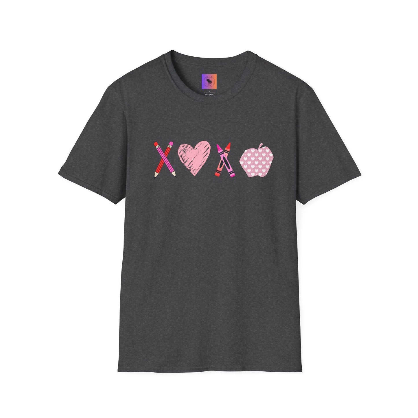 Teacher Valentine T-Shirt — Pencils, Crayon Apple & XOXO