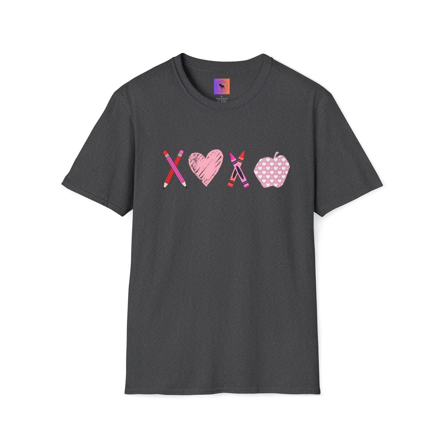 Teacher Valentine T-Shirt — Pencils, Crayon Apple & XOXO