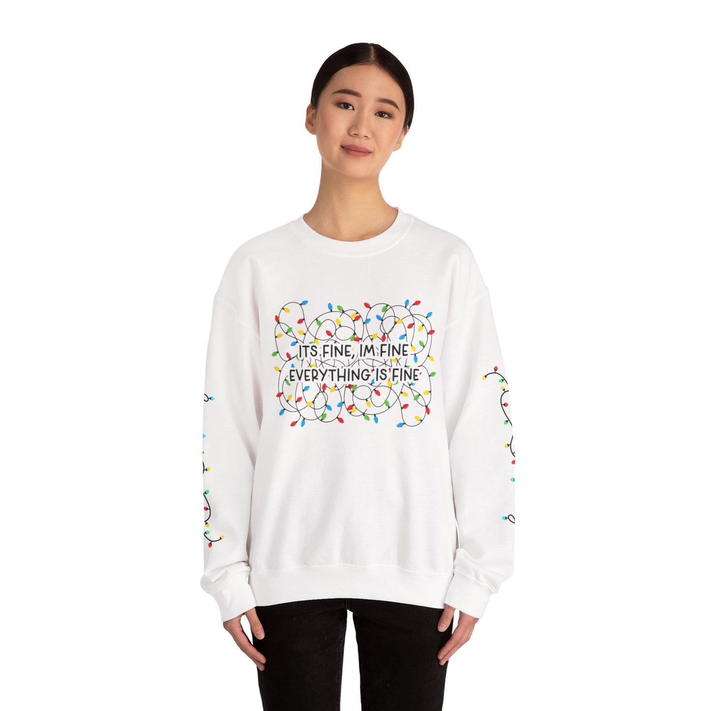 Its Fine Everything Is Fine holiday lights crewneck