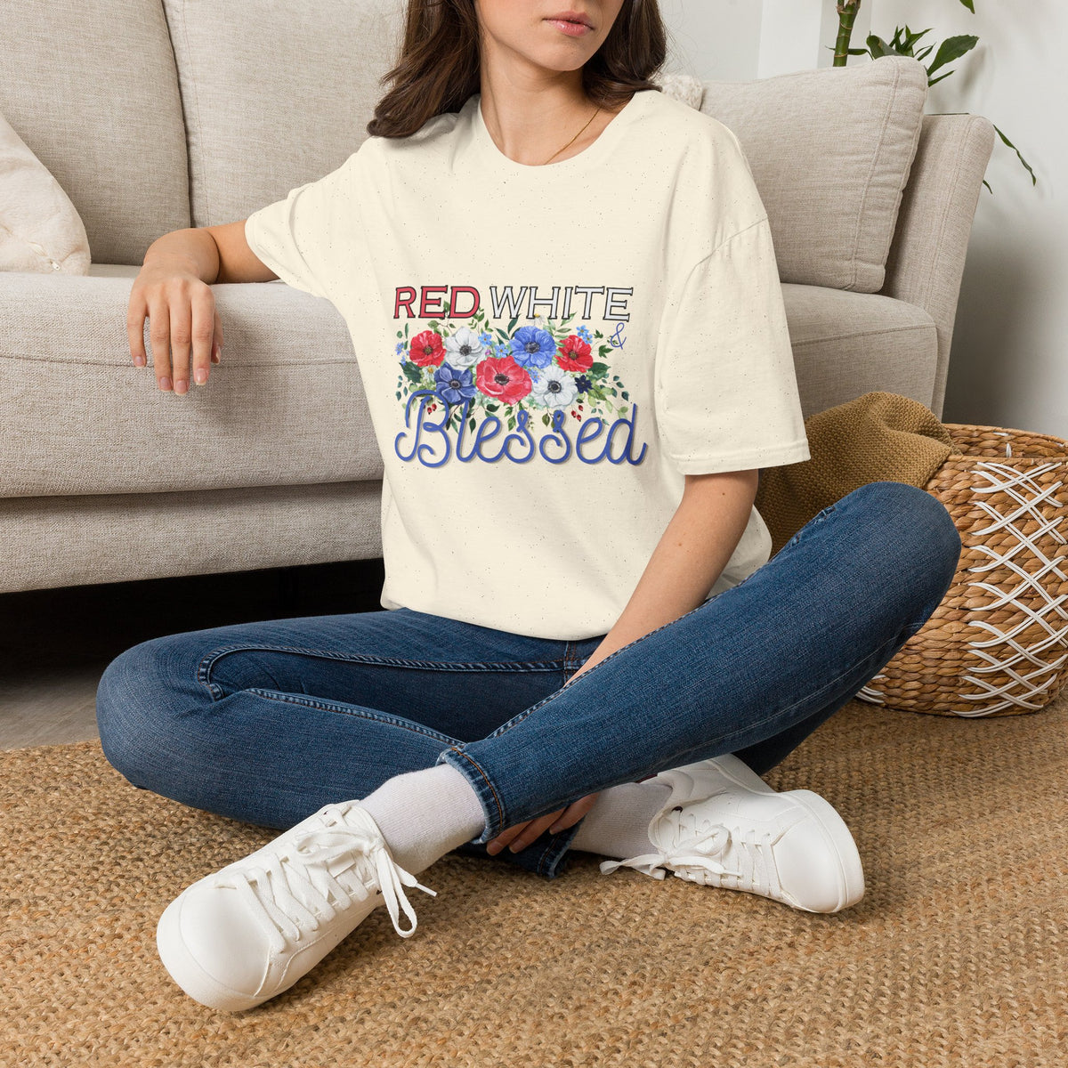 T-Shirt — "Red White & Blessed" Floral Patriotic Tee
