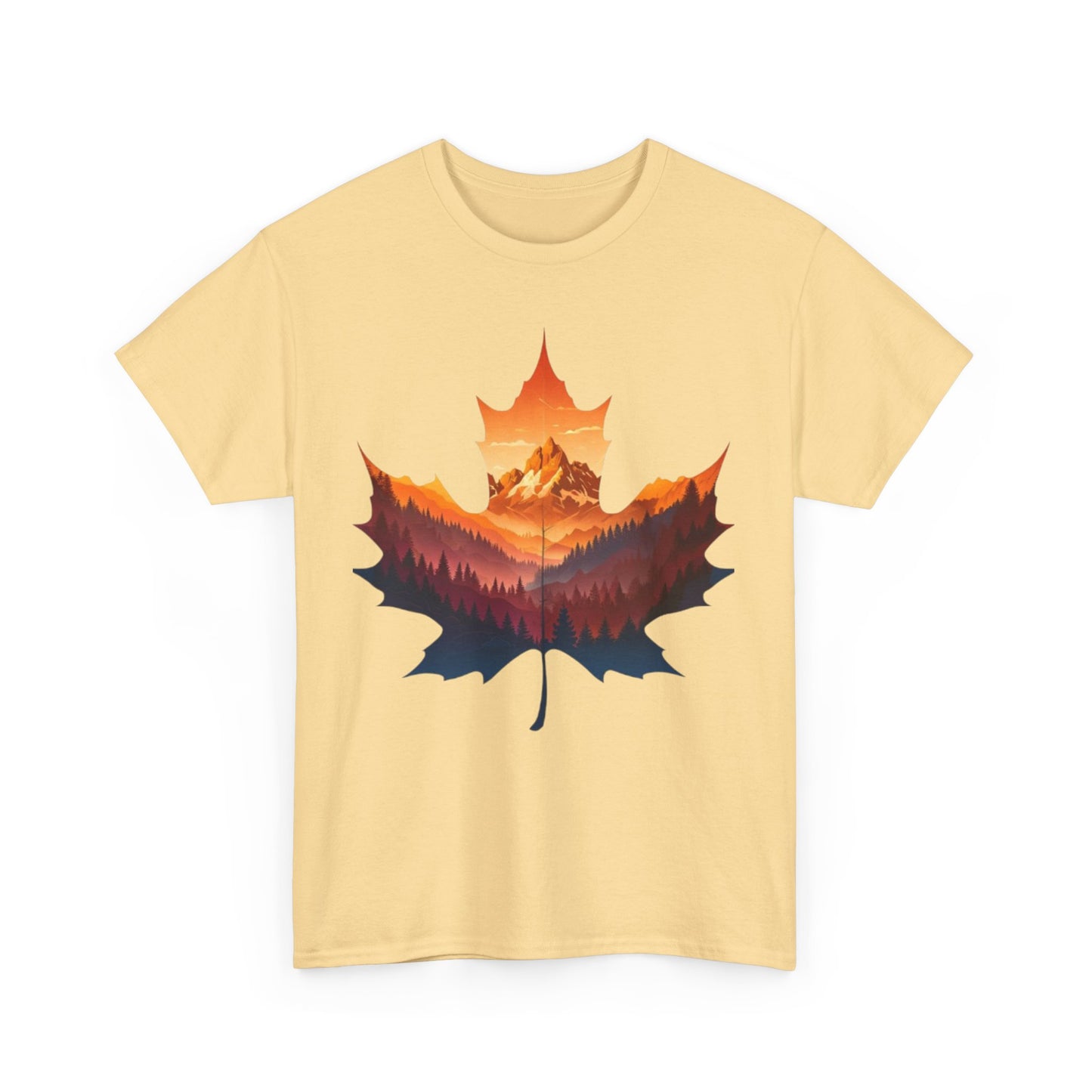 Sunset Leaf Unisex Tee, Mountain Graphic T-Shirt, Nature Lover Cotton Shirt, Outdoor Adventure Clothing, Hiking Apparel