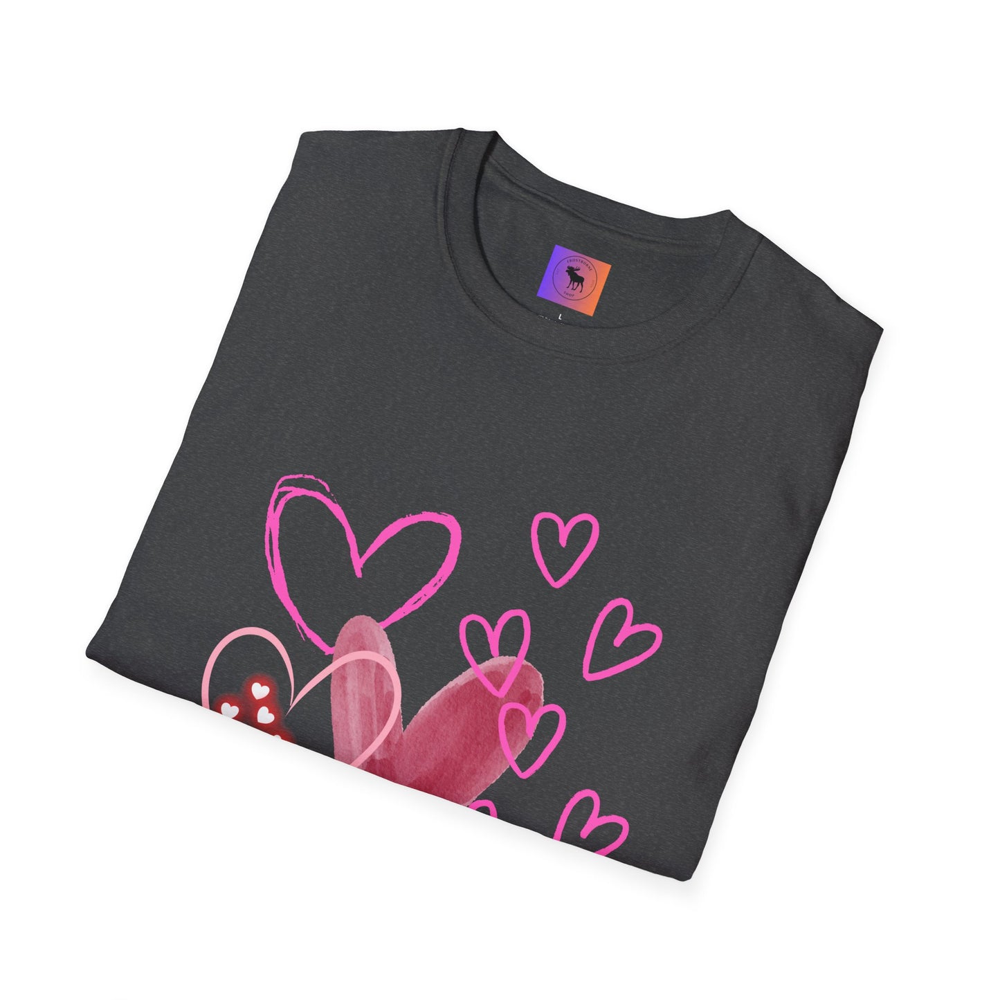 Heart Sketch T-Shirt — Pink Watercolor Hearts Valentine Tee
