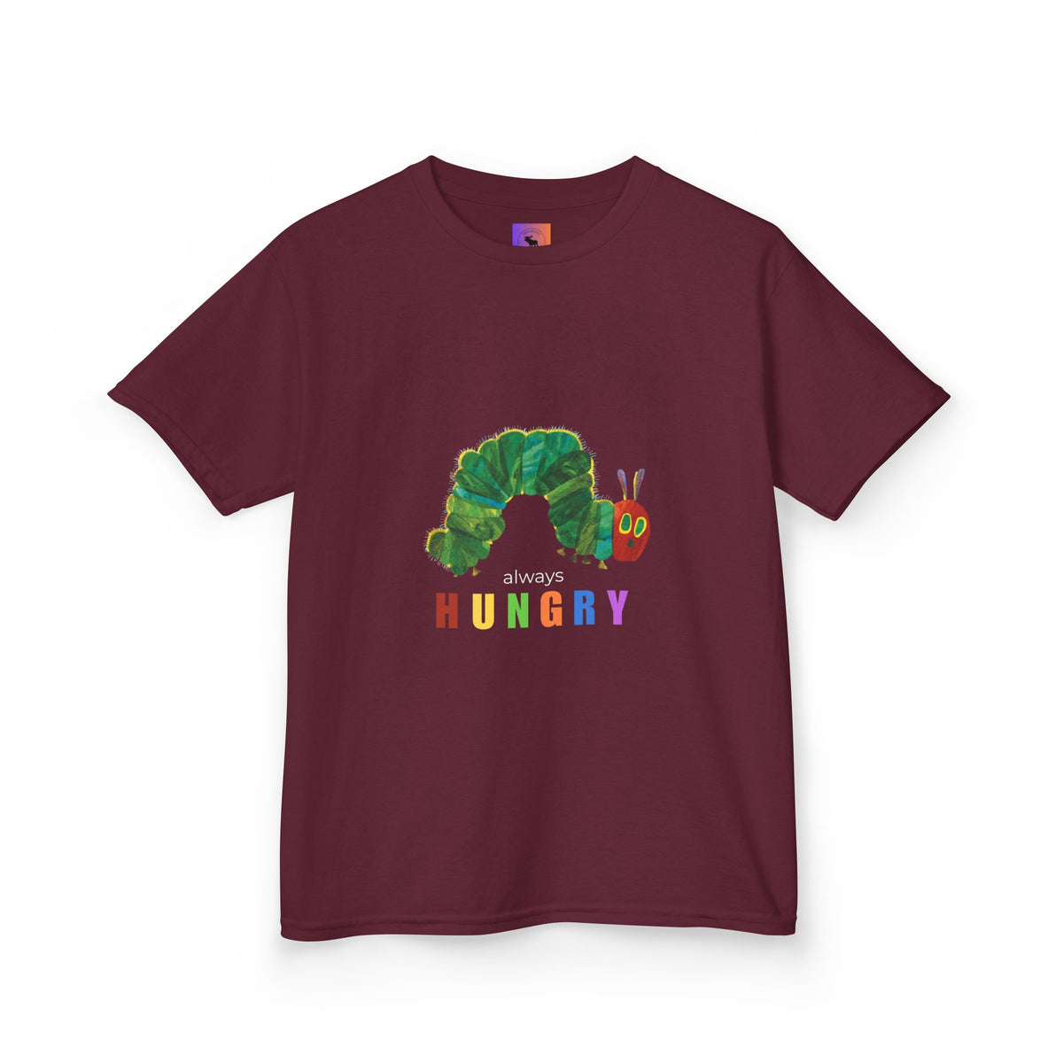 Kids Tee — "Always Hungry" Colorful Caterpillar Graphic