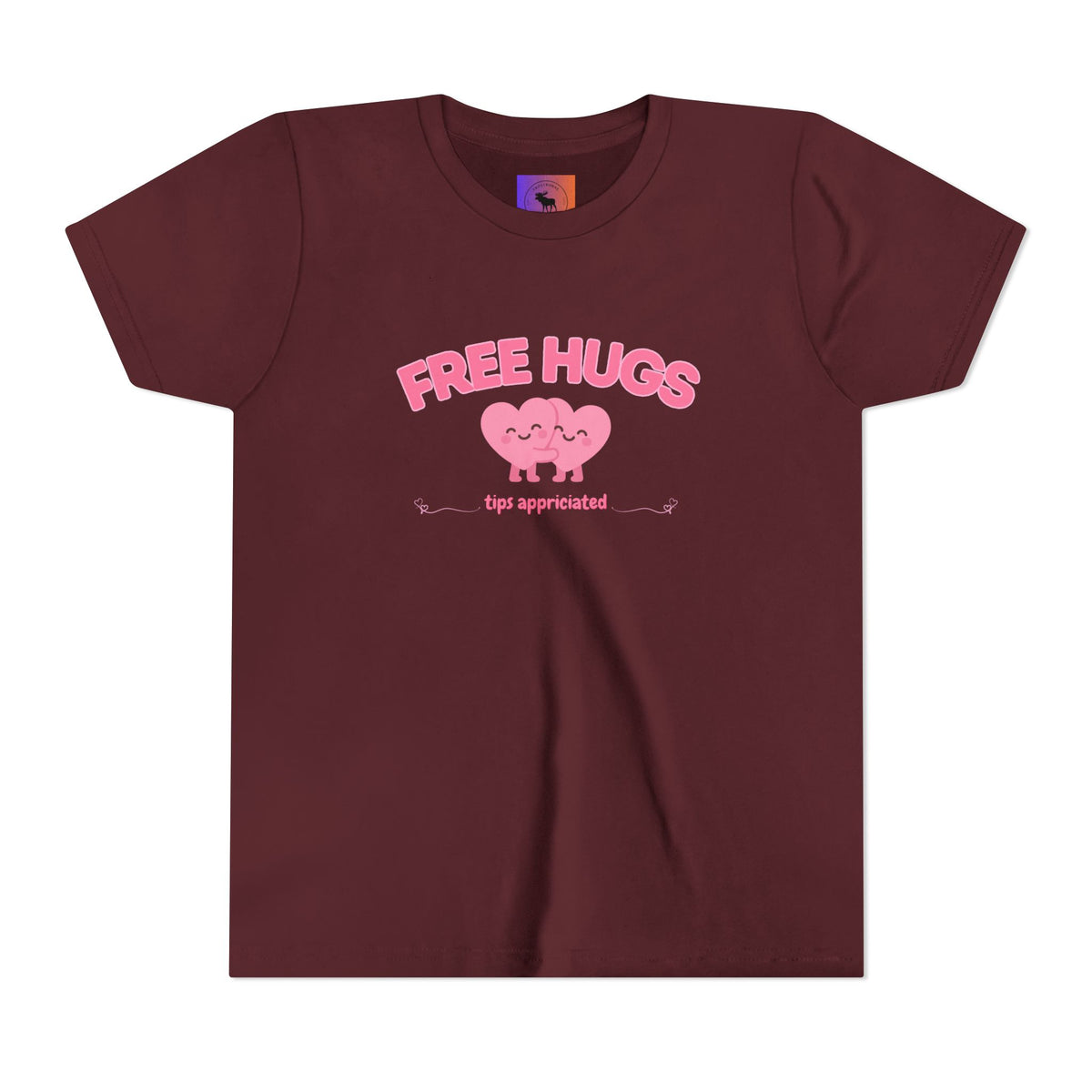 Youth Tee — "Free Hugs" Pink Heart Kids T‑Shirt (Cute Valentine / Playdate Gift)