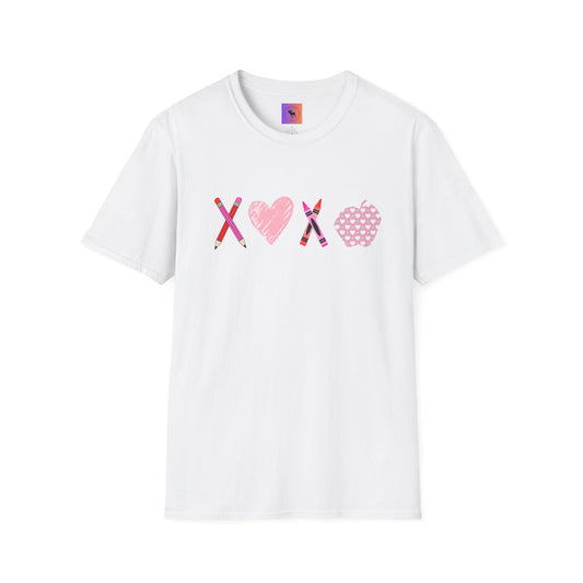 Teacher Valentine T-Shirt — Pencils, Crayon Apple & XOXO