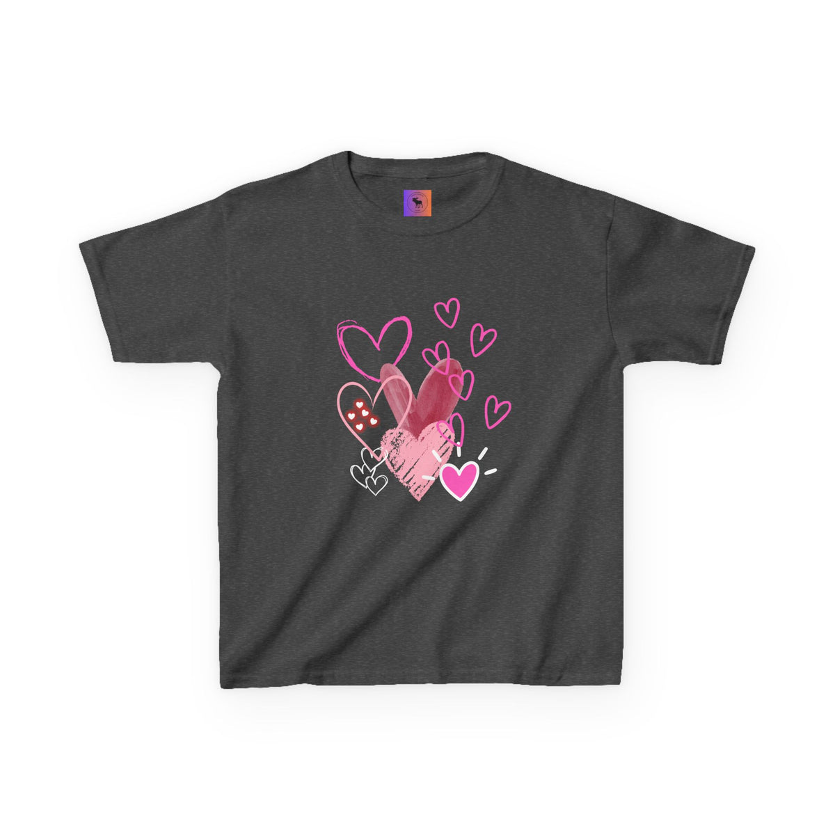 Kids Heart Art Tee — Pink Watercolor Hearts Valentine Shirt for Girls