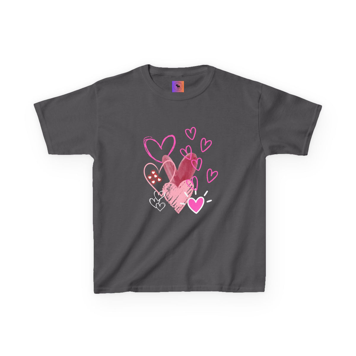 Kids Heart Art Tee — Pink Watercolor Hearts Valentine Shirt for Girls
