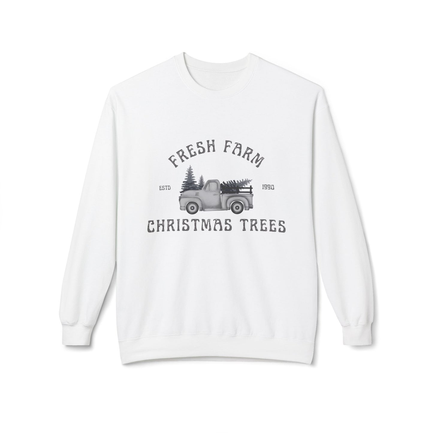 Christmas Trees Farmhouse Crewneck Sweatshirt, Holiday Sweatshirt, Cozy Winter Wear, Farmhouse Decor, Gift for Him/Her
