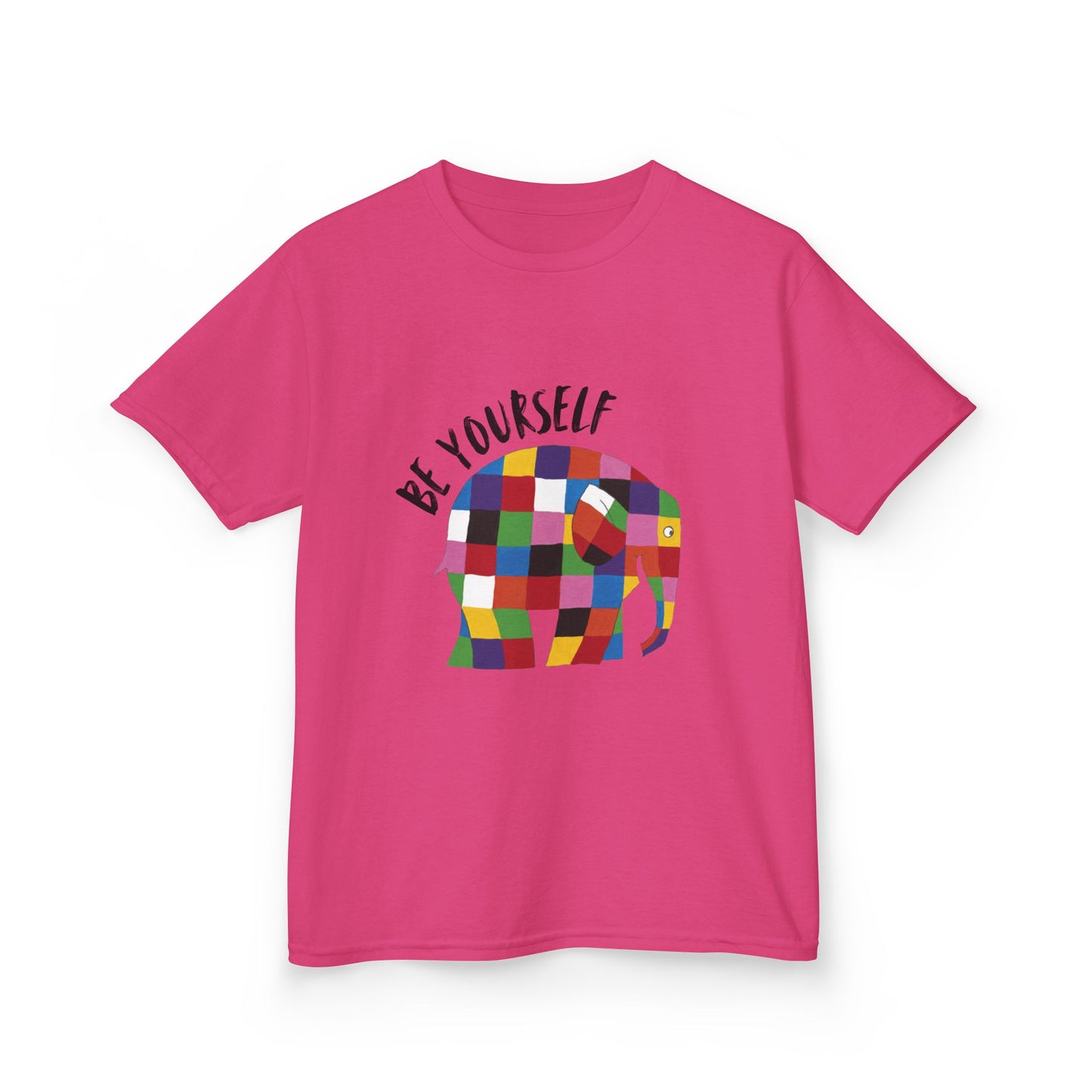 Kids Heavy Cotton™ Tee, Elmer the Patchwork Elephant T-Shirt, Children's Clothing, Cute Animal Print Top, Kids Birthday Gift, Youth