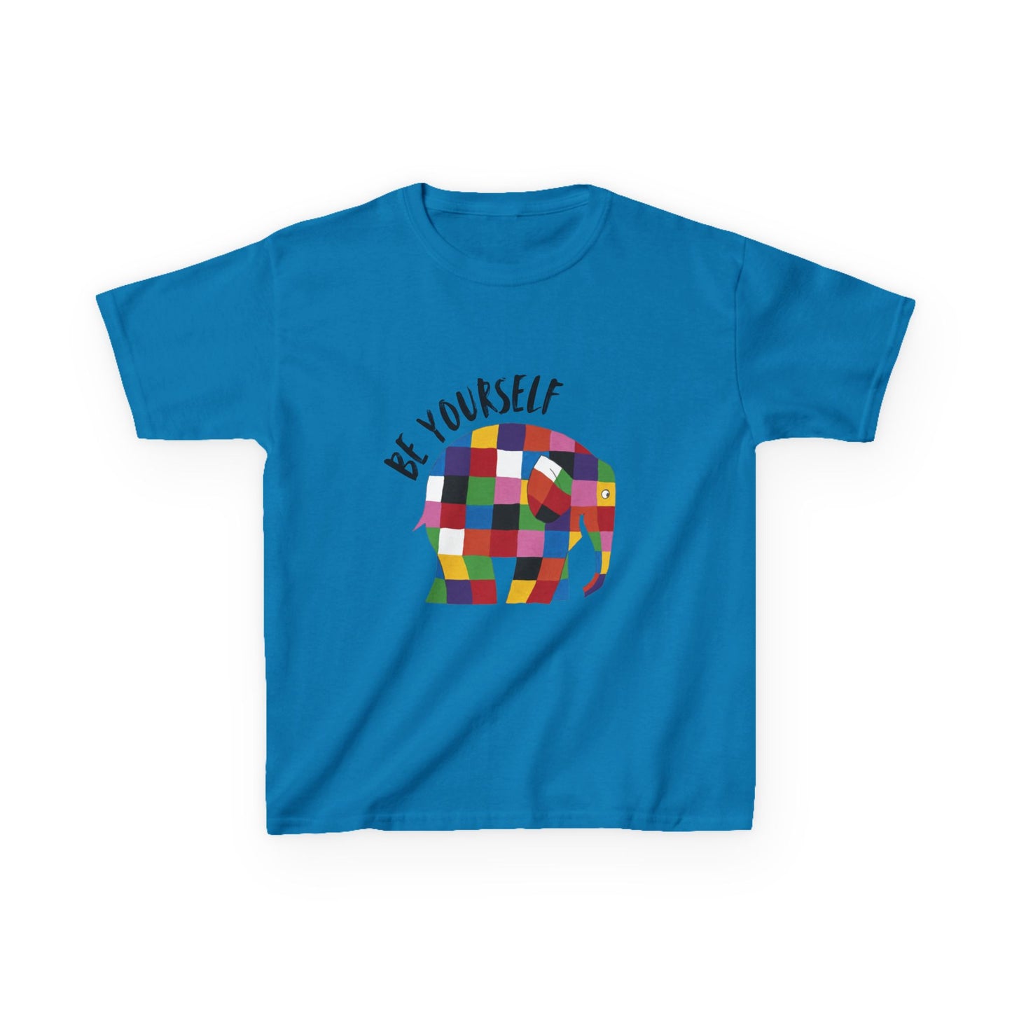 Kids Heavy Cotton™ Tee, Elmer the Patchwork Elephant T-Shirt, Children's Clothing, Cute Animal Print Top, Kids Birthday Gift, Youth