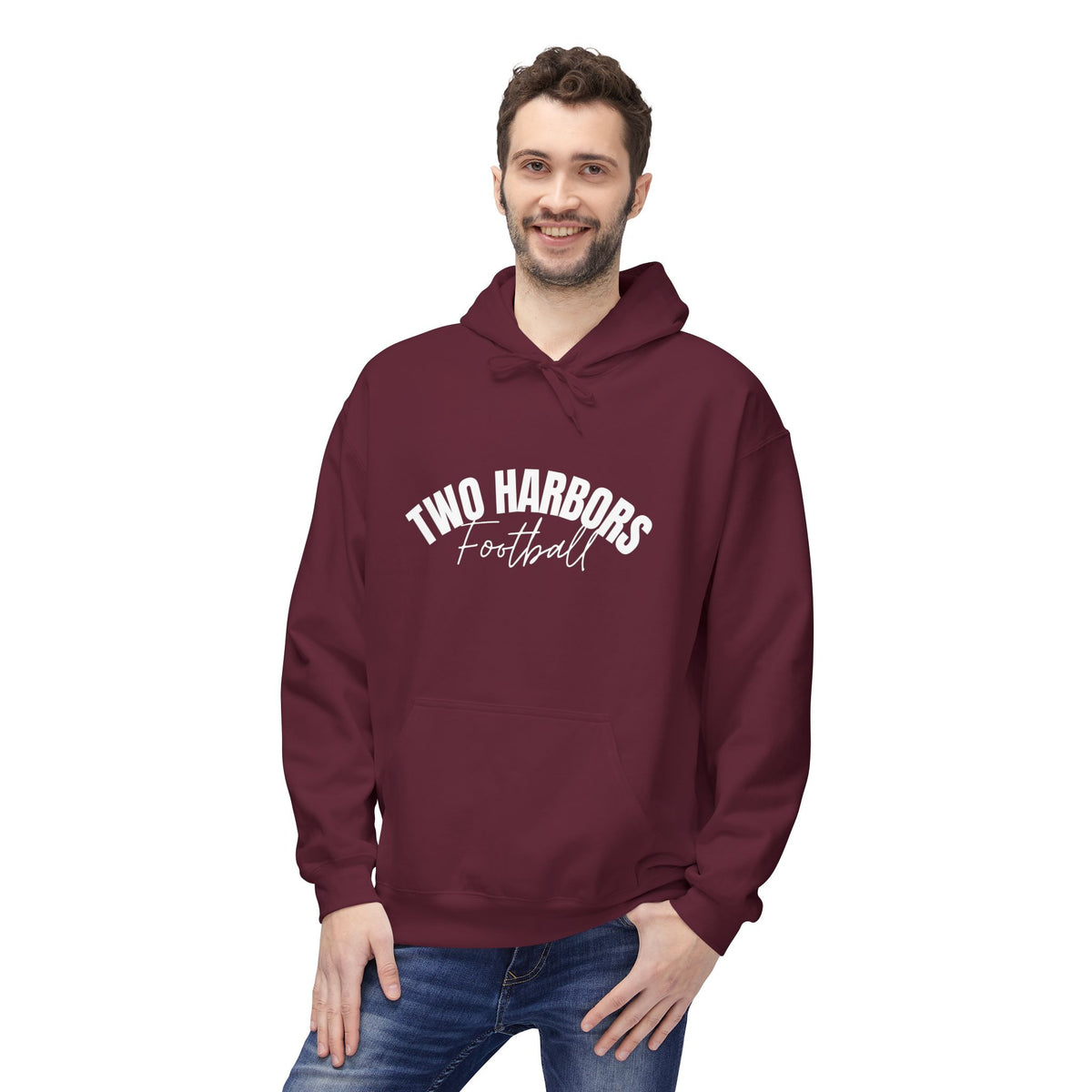 Two Harbors Football Hoodie — Minimal Script Team Pullover