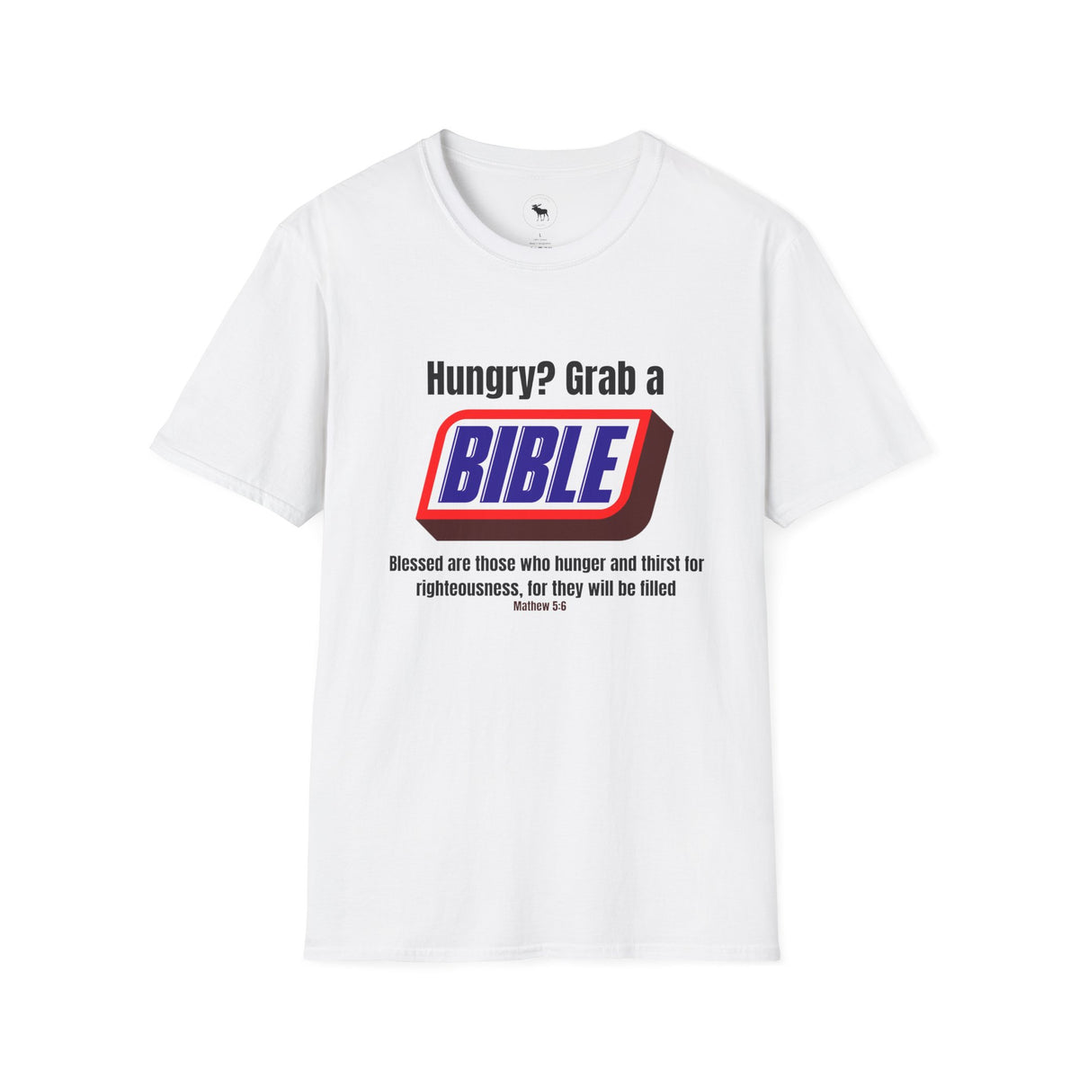 Bible Snack Tee — "Hungry? Grab a Bible" Christian T-Shirt (Matthew 5:6)