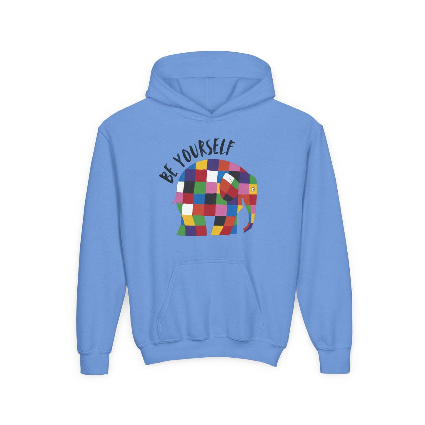 Patchwork Elephant Youth Hoodie, Cute Animal Design, Kids Pullover, Colorful Jumper, Children's Hooded Sweatshirt, Cartoon Elephant Apparel