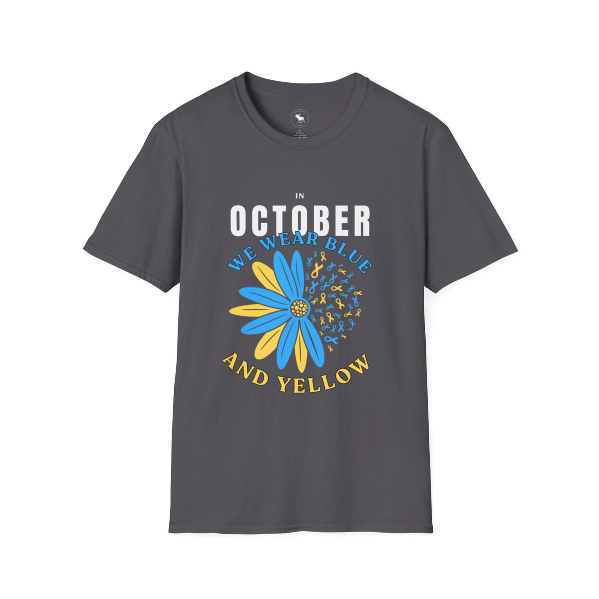 October We Wear Blue and Yellow T-Shirt — Down Syndrome Awareness Daisy Tee