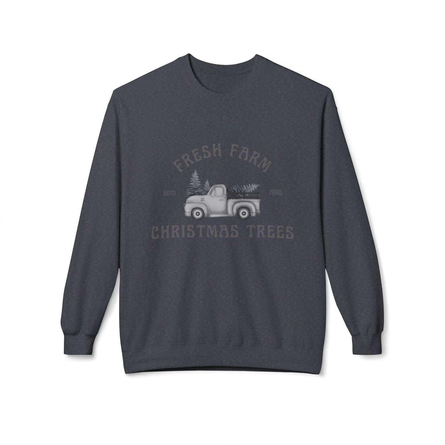 Christmas Trees Farmhouse Crewneck Sweatshirt, Holiday Sweatshirt, Cozy Winter Wear, Farmhouse Decor, Gift for Him/Her