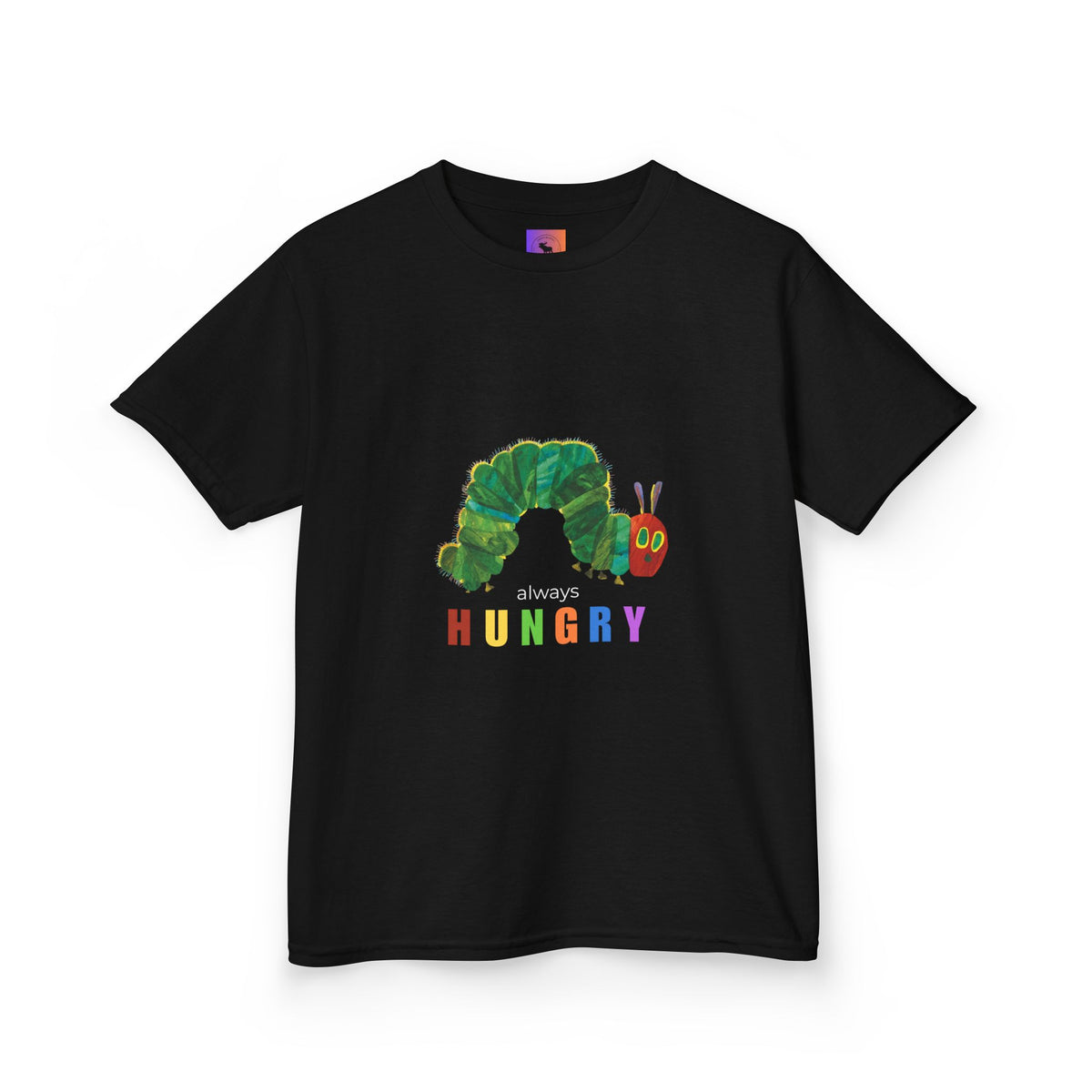 Kids Tee — "Always Hungry" Colorful Caterpillar Graphic