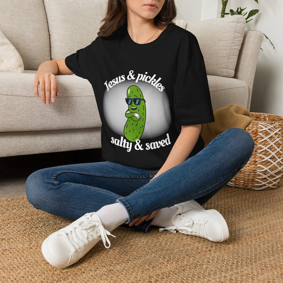 Jesus & Pickles T-Shirt — “Salty & Saved” Funny Christian Graphic Tee