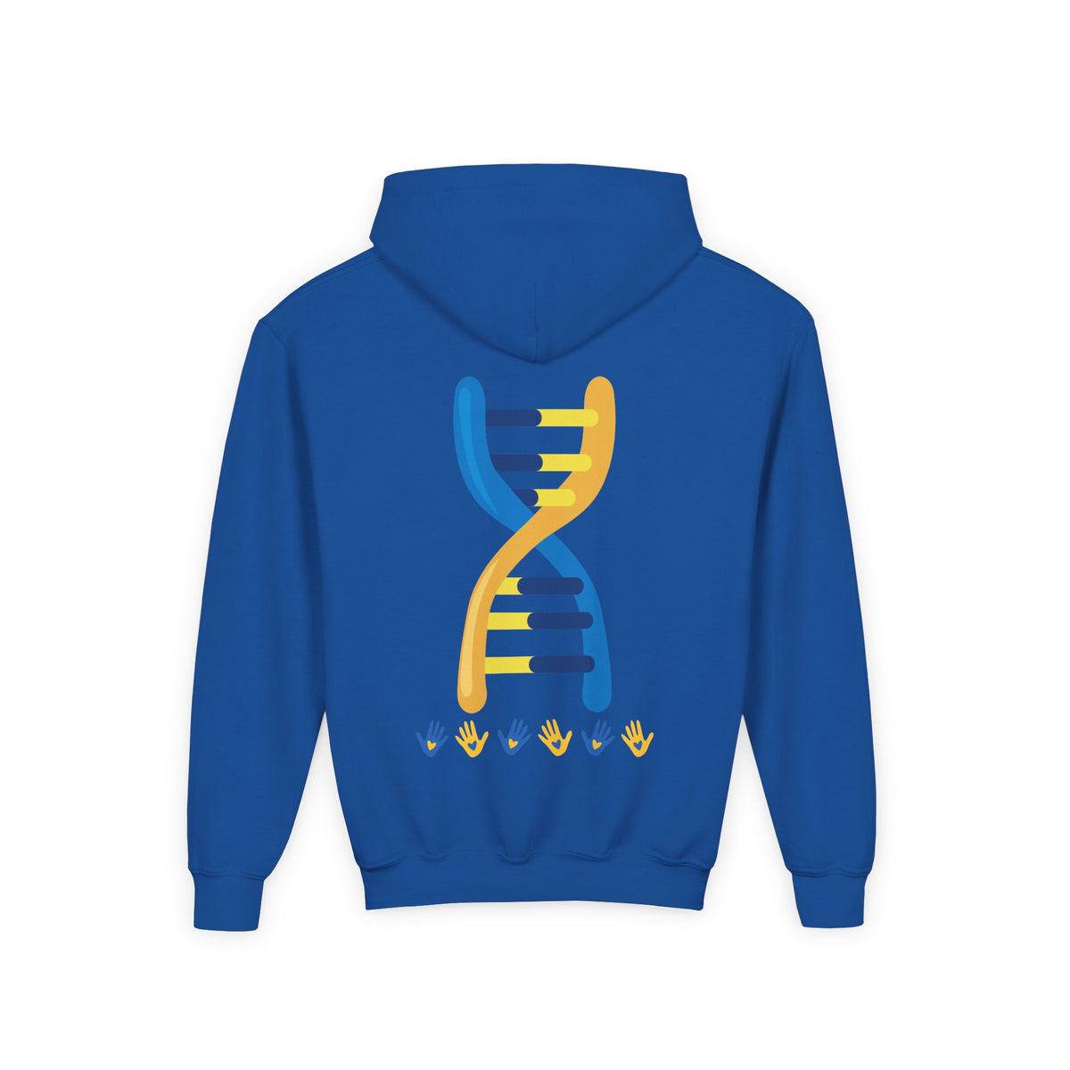 Youth Hoodie — 3:21 DNA Design Kids Pullover with Colorful Double Helix Down Syndrome awareness colors