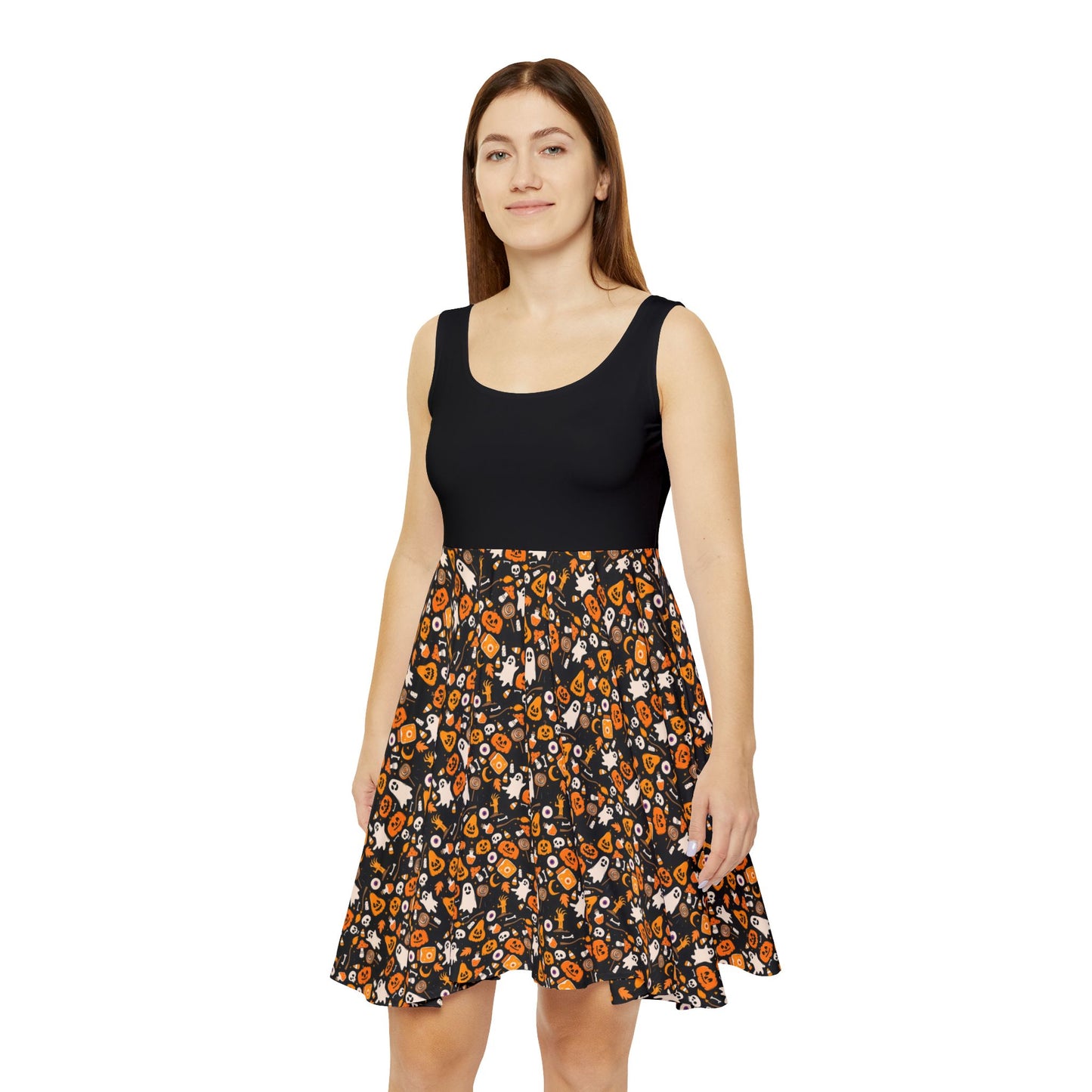 Women's pattern Halloween Skater Dress, Fun Fall Dress, Cute Party Dress, Spooky Theme Dress, Autumn Fashion, Halloween Outfit, matching family