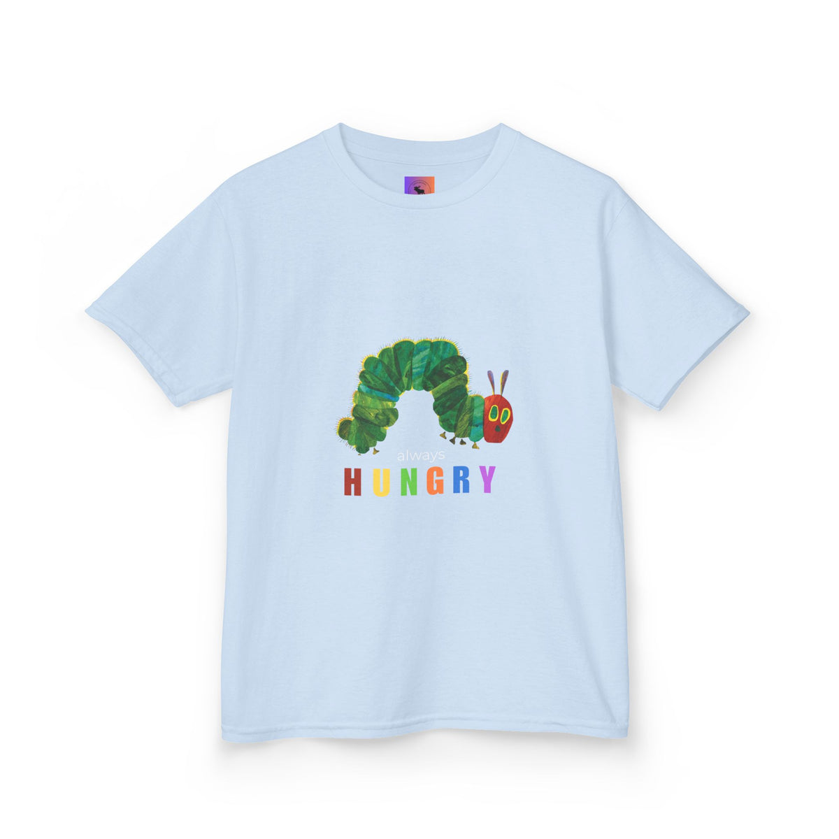 Kids Tee — "Always Hungry" Colorful Caterpillar Graphic