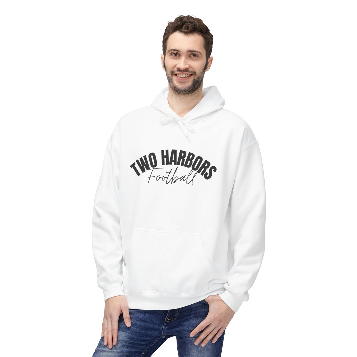 Two Harbors Football Hoodie — Minimal Script Team Pullover
