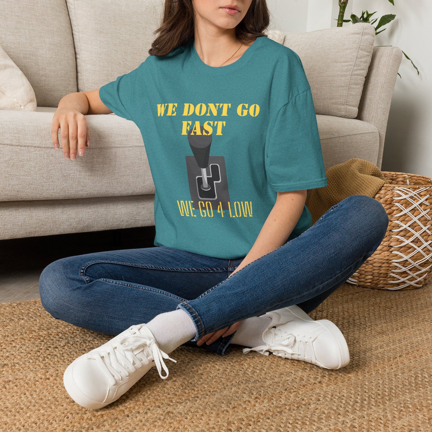 T‑Shirt — “We Don’t Go Fast” Retro Gearshift Tee
