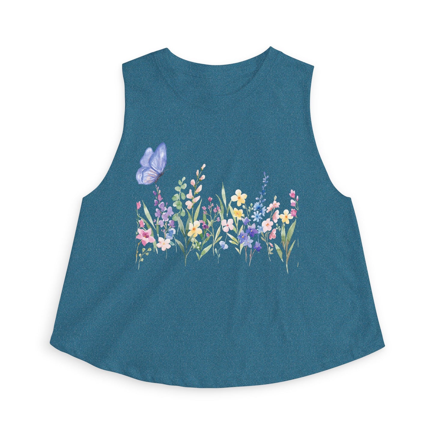 Floral Watercolor Butterfly Crop Top — Women’s Spring Garden Tank