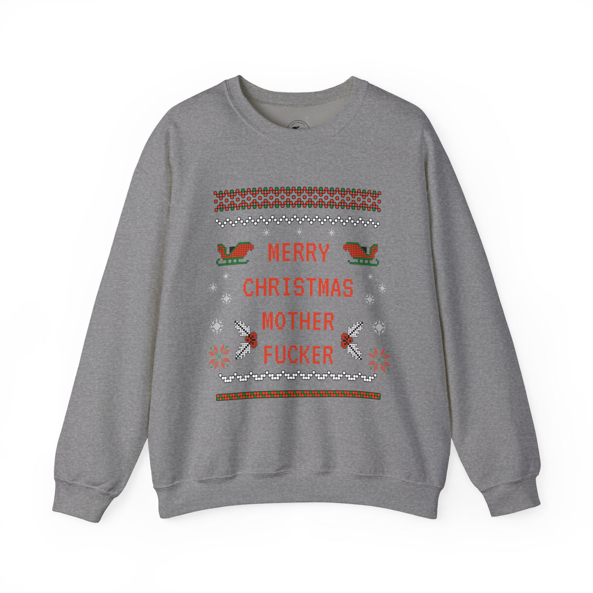 Aggressive 'Merry Christmas' Ugly Sweater Crewneck — Hilarious Adult Holiday Sweatshirt