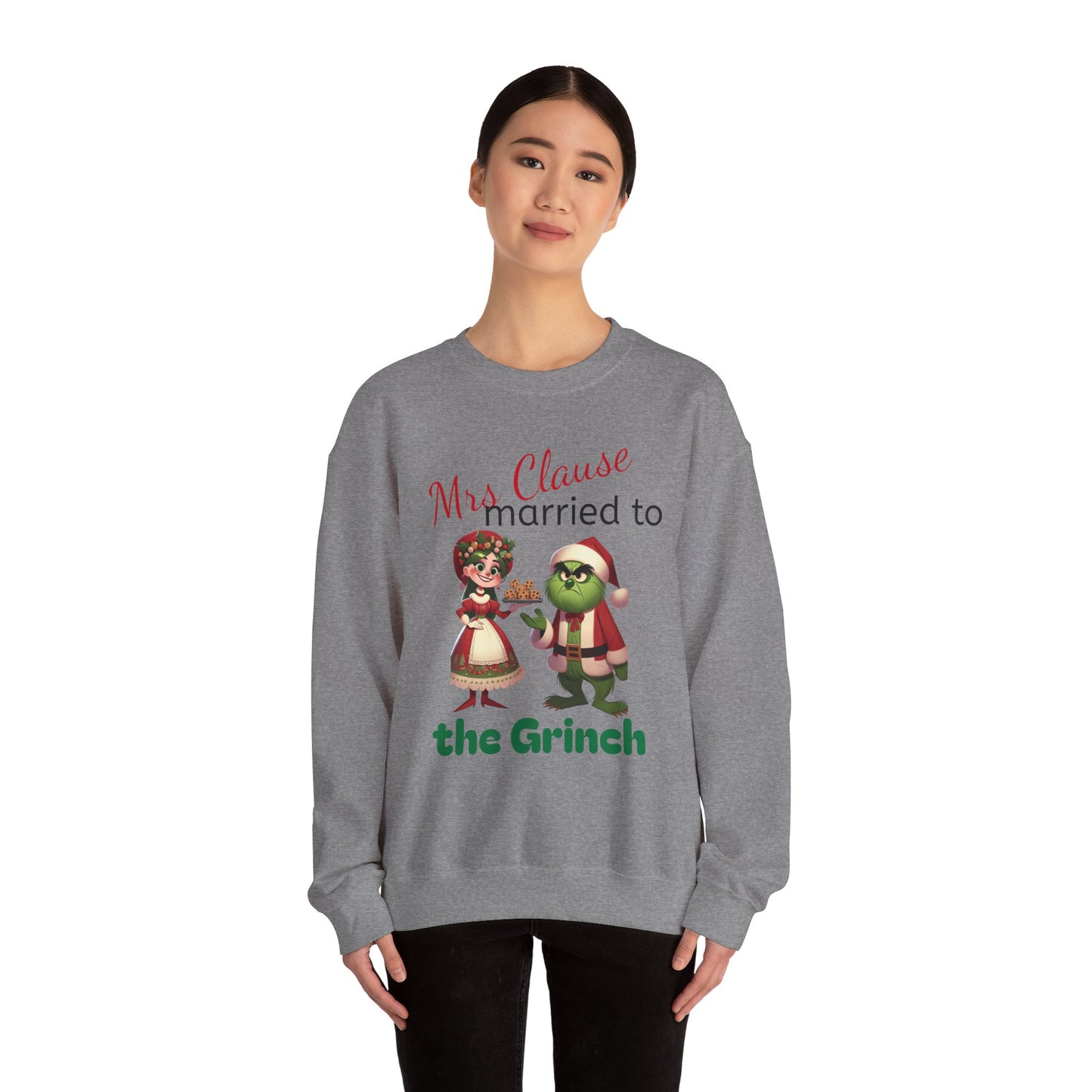 Funny Mrs Clause Married to the Grinch Sweatshirt, Christmas Couples Jumper, Holiday Pullover, Xmas Apparel, Winter Top