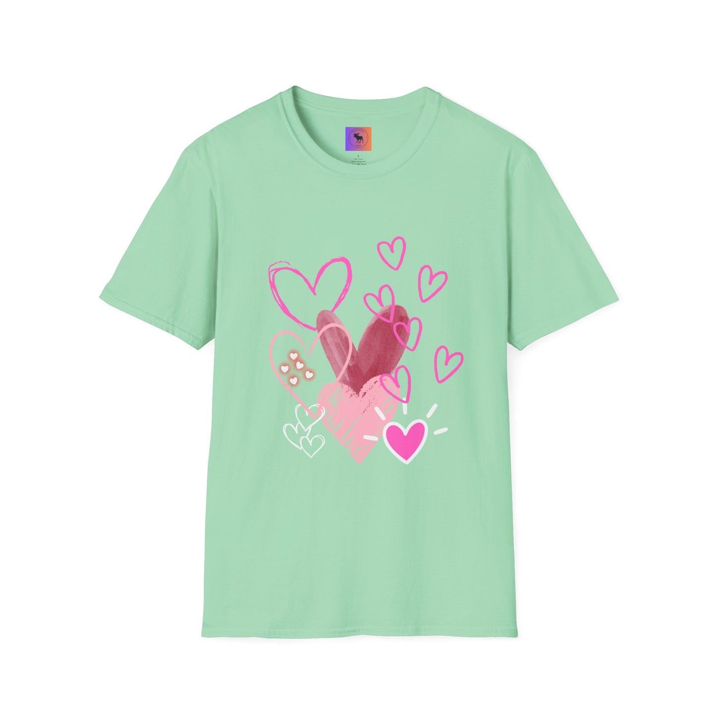 Heart Sketch T-Shirt — Pink Watercolor Hearts Valentine Tee