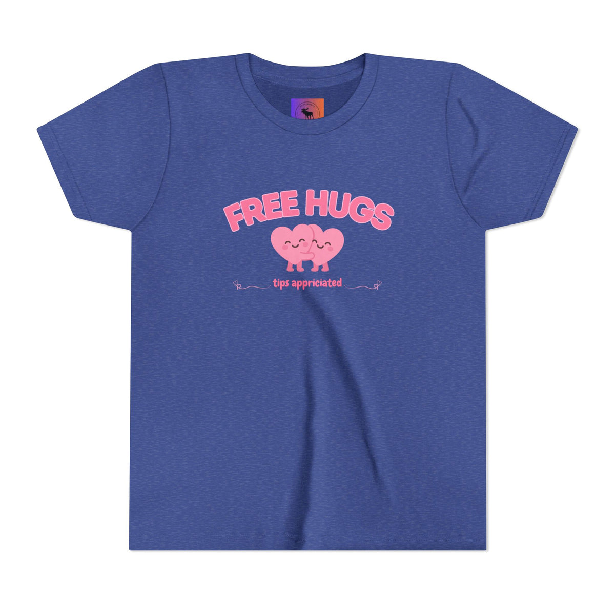 Youth Tee — "Free Hugs" Pink Heart Kids T‑Shirt (Cute Valentine / Playdate Gift)