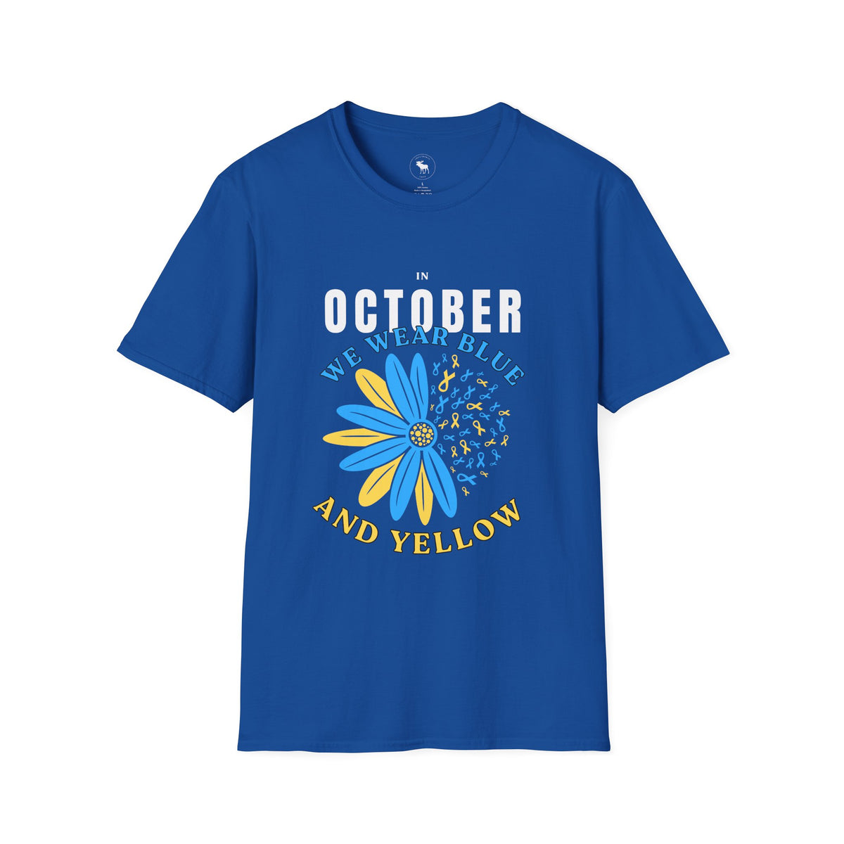 October We Wear Blue and Yellow T-Shirt — Down Syndrome Awareness Daisy Tee