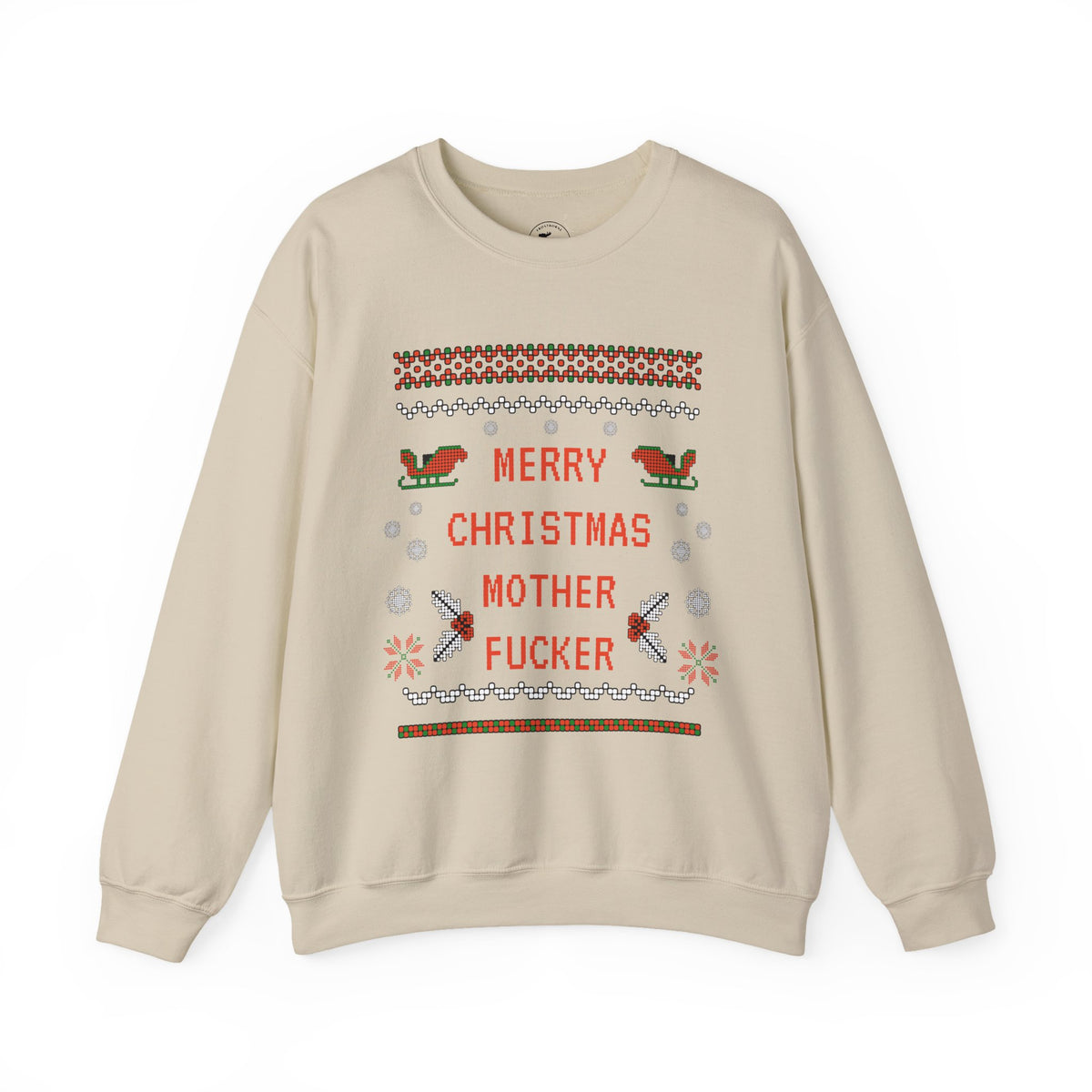 Aggressive 'Merry Christmas' Ugly Sweater Crewneck — Hilarious Adult Holiday Sweatshirt