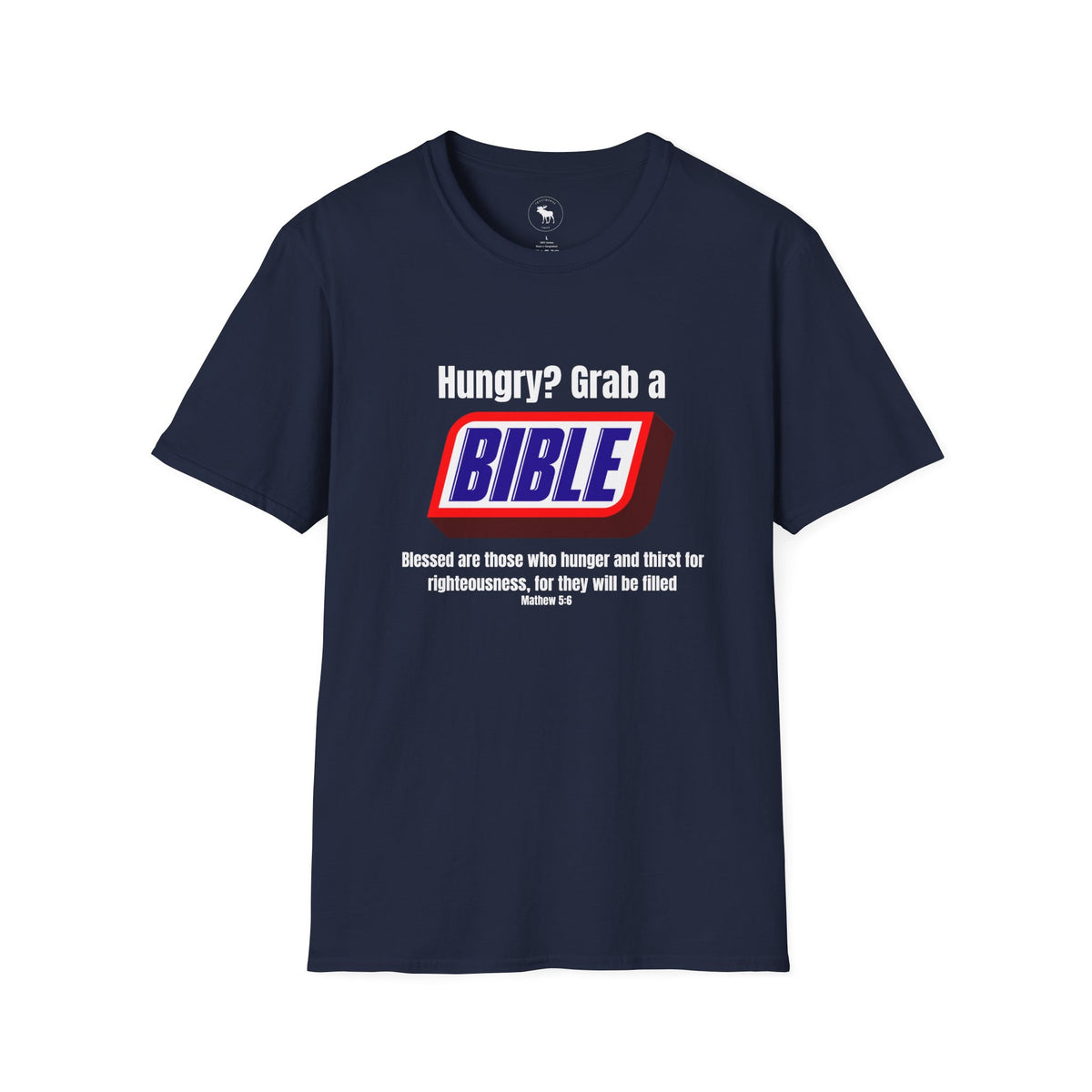 Bible Snack Tee — "Hungry? Grab a Bible" Christian T-Shirt (Matthew 5:6)